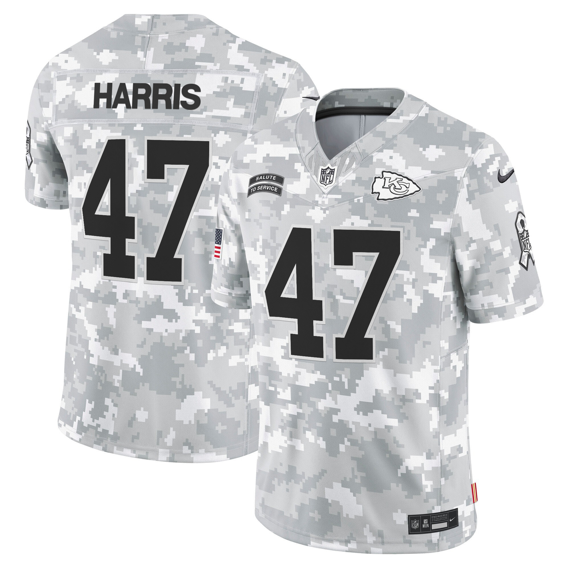 Men's Kamala Harris Kansas City Chiefs 2024 Salute to Service Vapor Limited Arctic Camo Jersey - All stitched