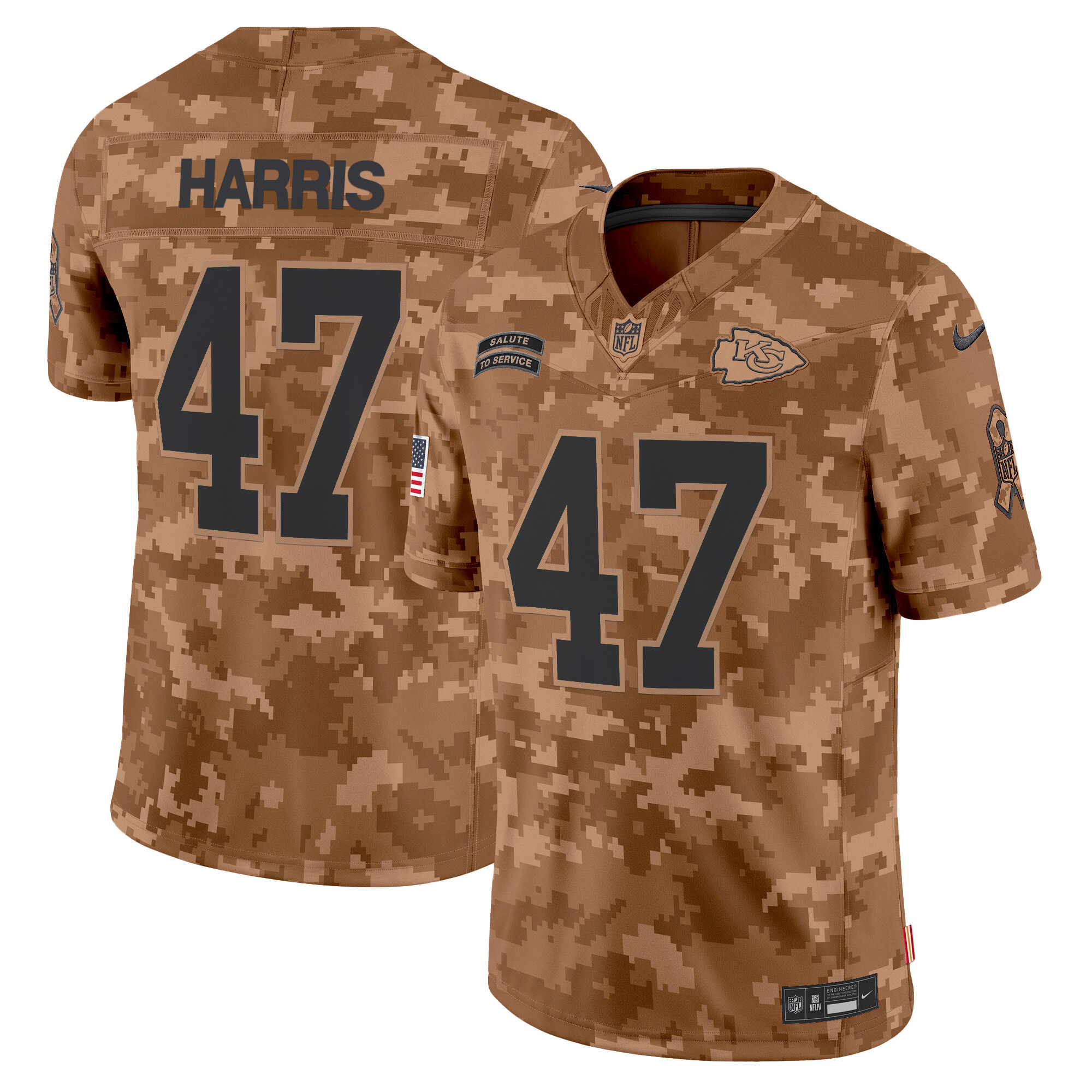Men's Kamala Harris Kansas City Chiefs 2024 Salute to Service Vapor Limited Brown Camo Jersey - All stitched