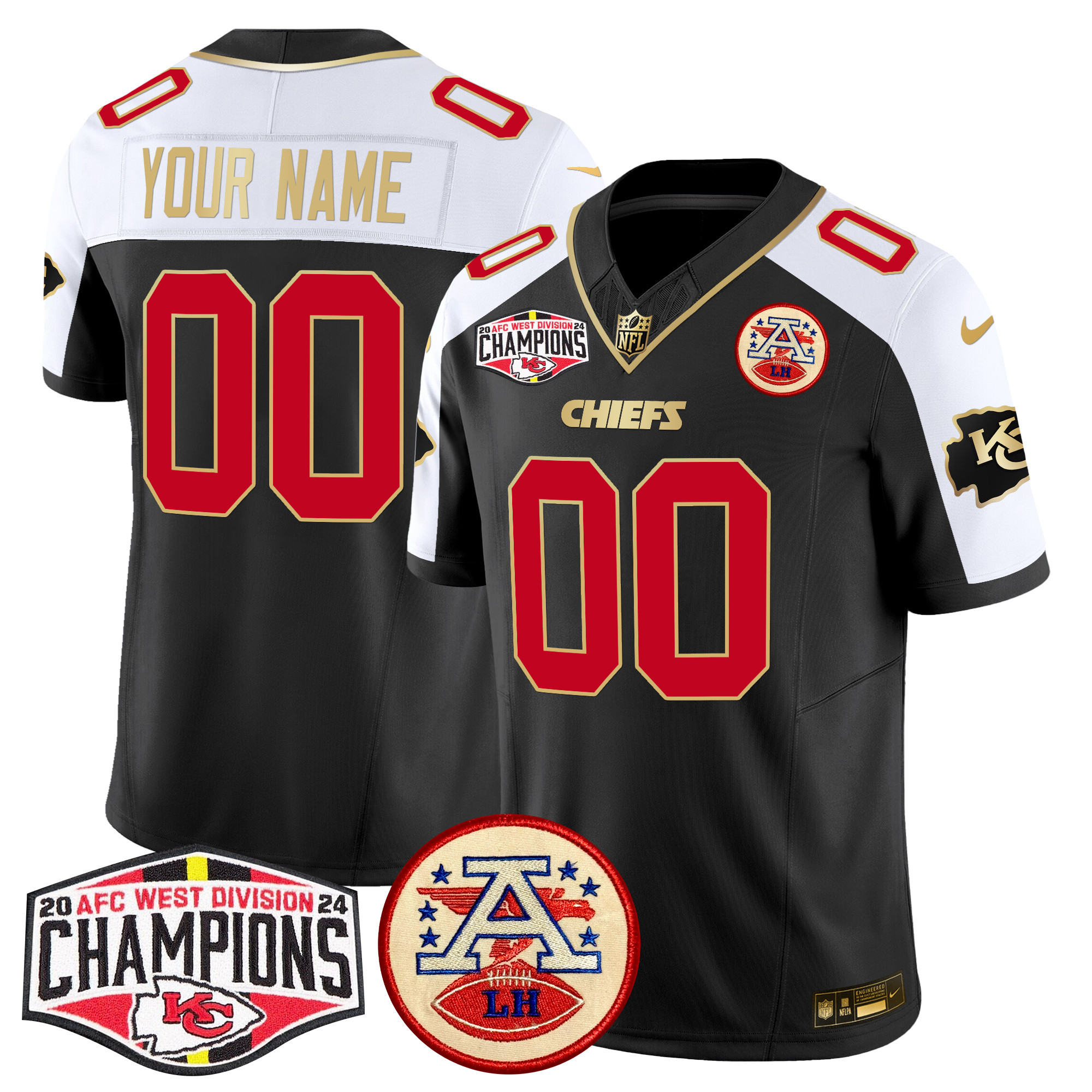 Men's Kansas City Chiefs 2024 AFC West Division Champions Patch Vapor Limited Custom Black Alternate Jersey - All Stitched