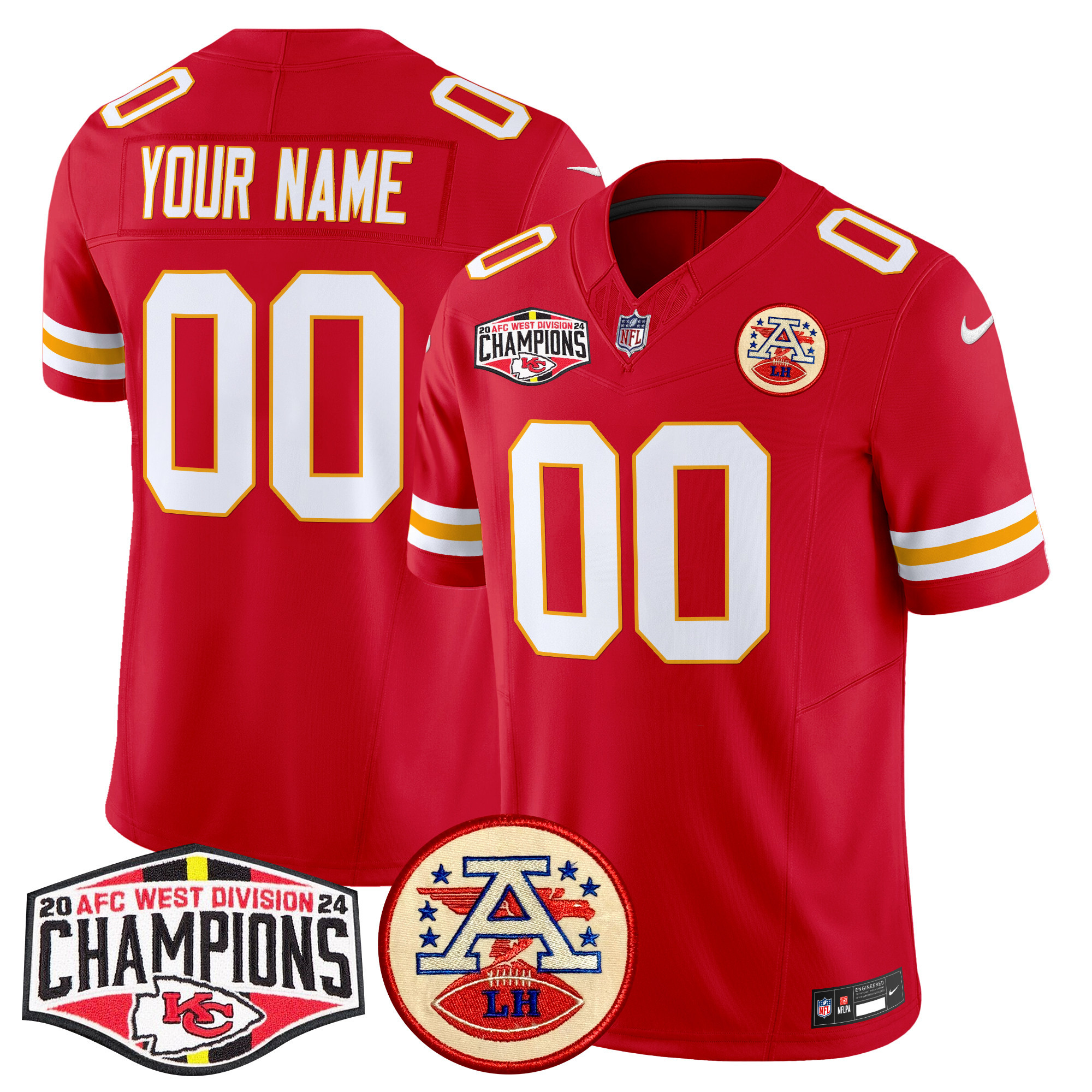 Men's Kansas City Chiefs 2024 AFC West Division Champions Patch Vapor Limited Custom Red Jersey - All Stitched