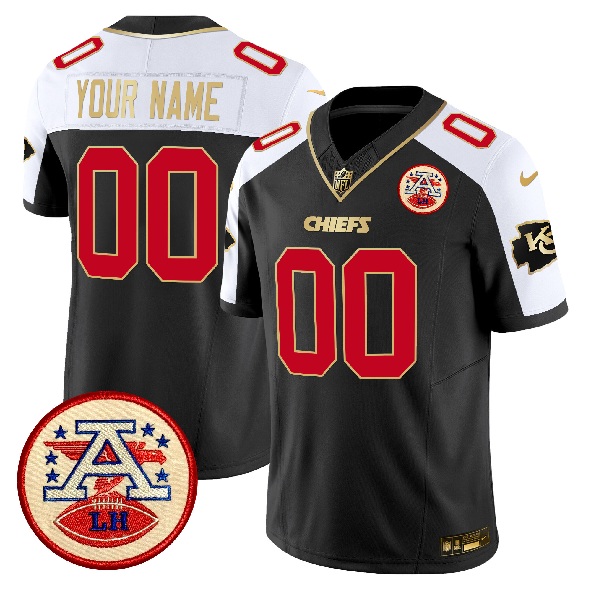 Men's Kansas City Chiefs 2024 Lamar Hunt Patch Vapor Limited Custom Black Alternate Jersey - All Stitched