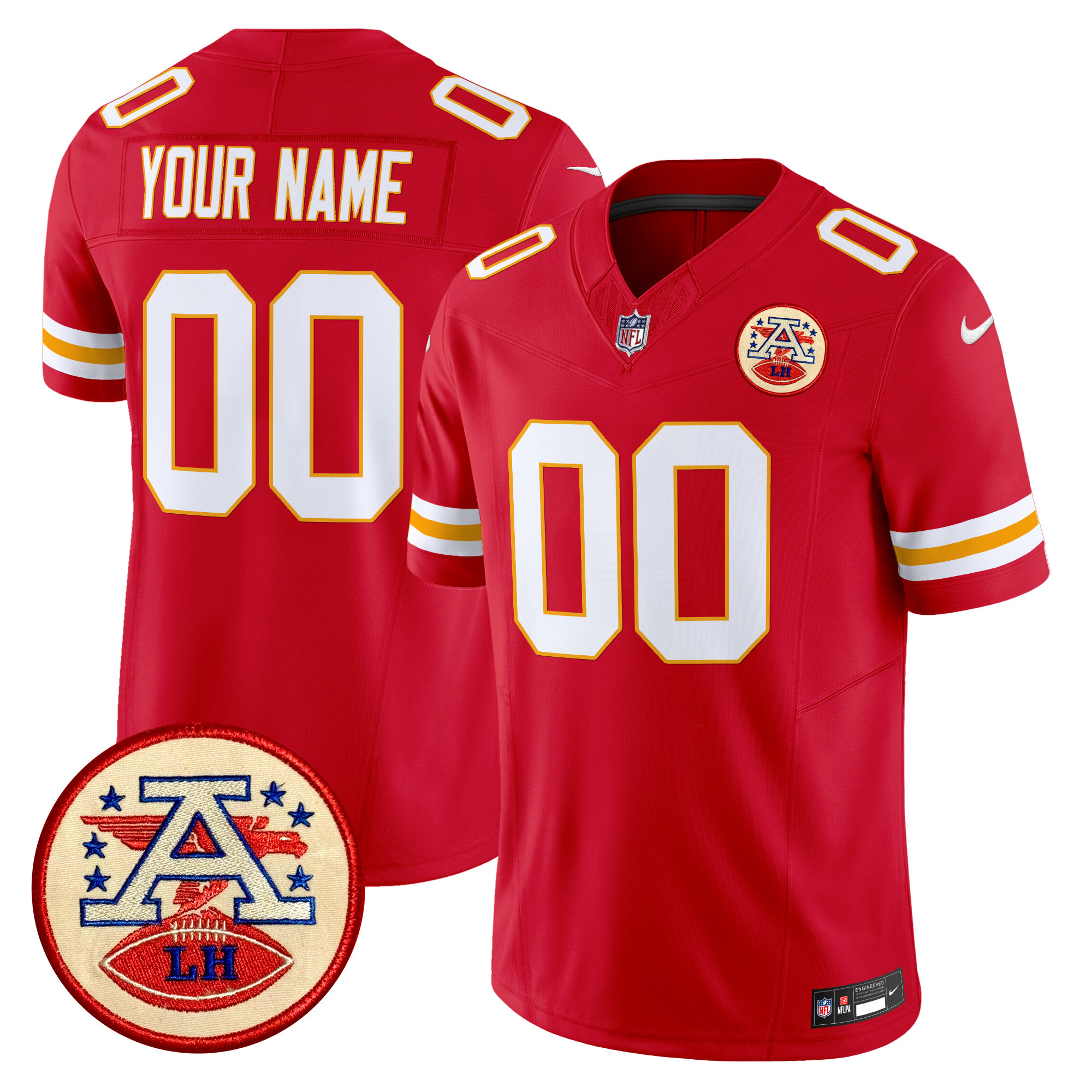 Men's Kansas City Chiefs 2024 Lamar Hunt Patch Vapor Limited Custom Red Jersey - All Stitched