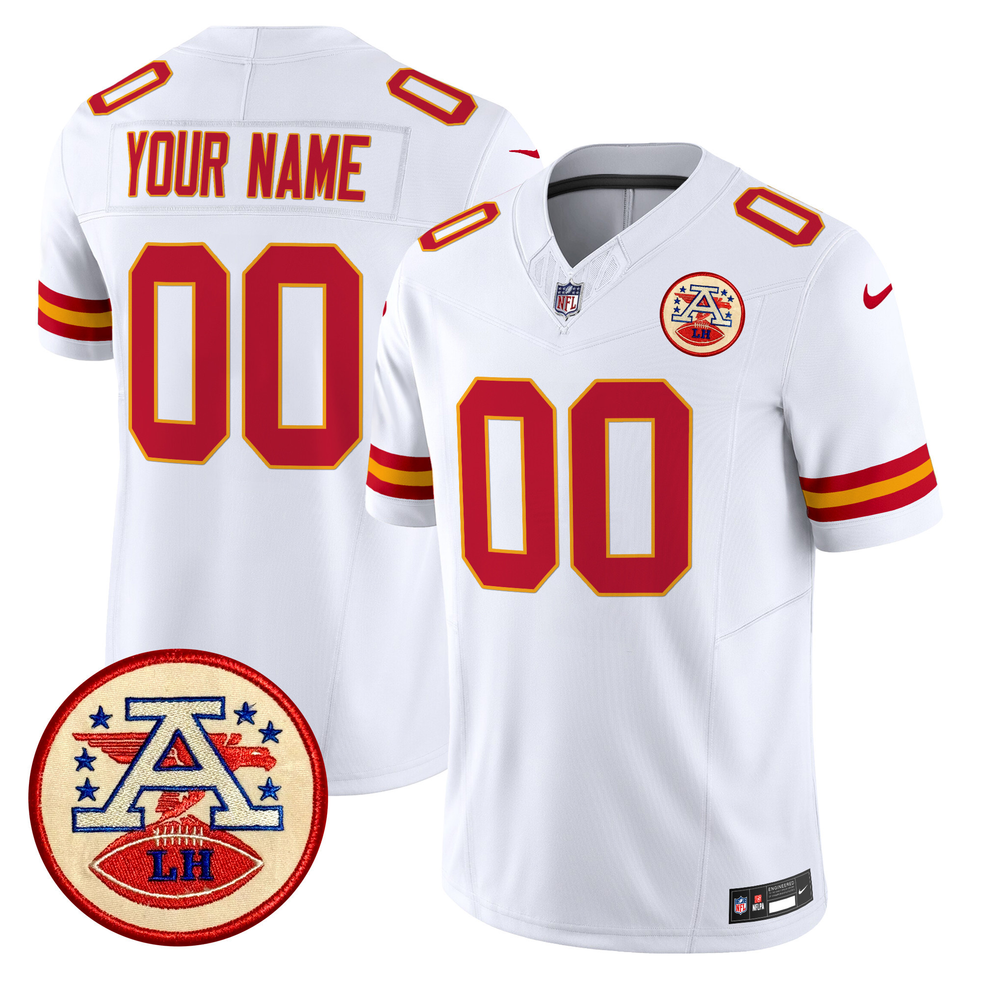 Men's Kansas City Chiefs 2024 Lamar Hunt Patch Vapor Limited Custom White Jersey - All Stitched