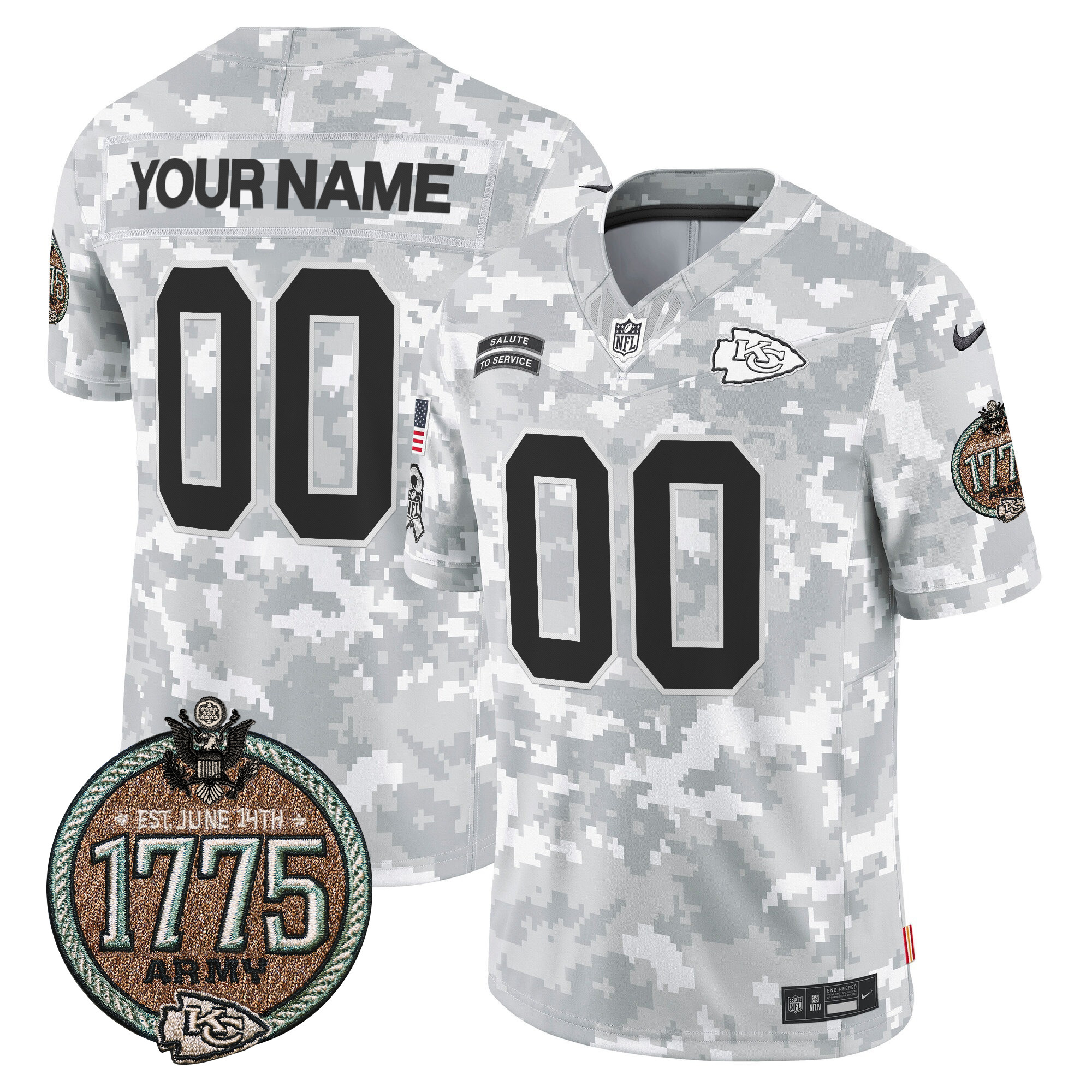 Men's Kansas City Chiefs 2024 Salute to Service Establishment Year Patch Vapor Limited Custom Army Jersey - All Stitched