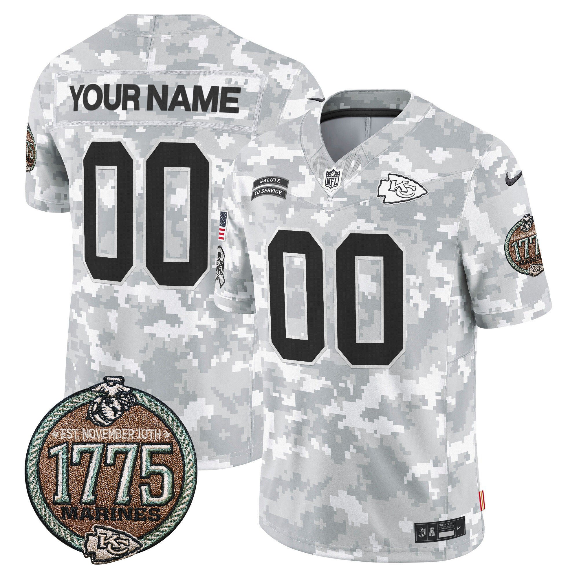 Men's Kansas City Chiefs 2024 Salute to Service Establishment Year Patch Vapor Limited Custom Marines Jersey - All Stitched