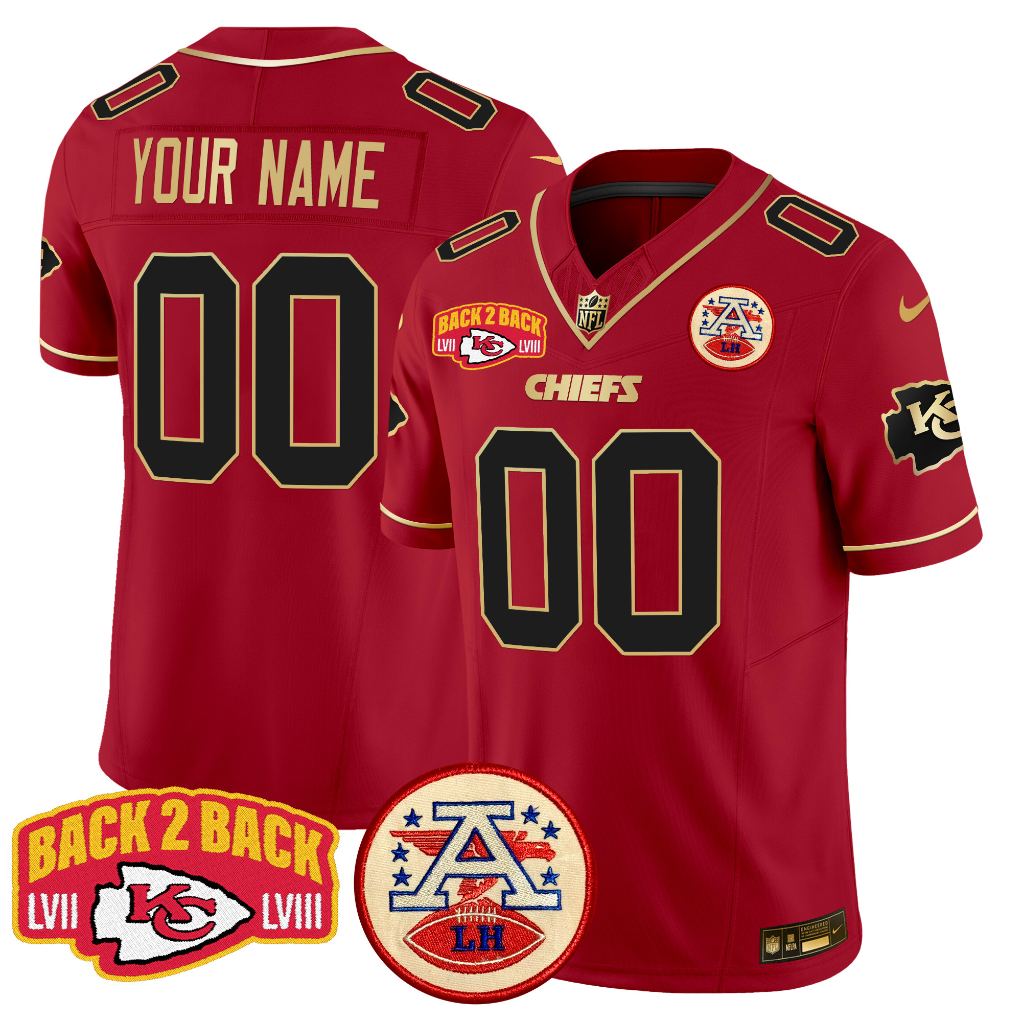 Men's Kansas City Chiefs Super Back 2 Back Patch Vapor Limited Custom Red Special Jersey - All Stitched