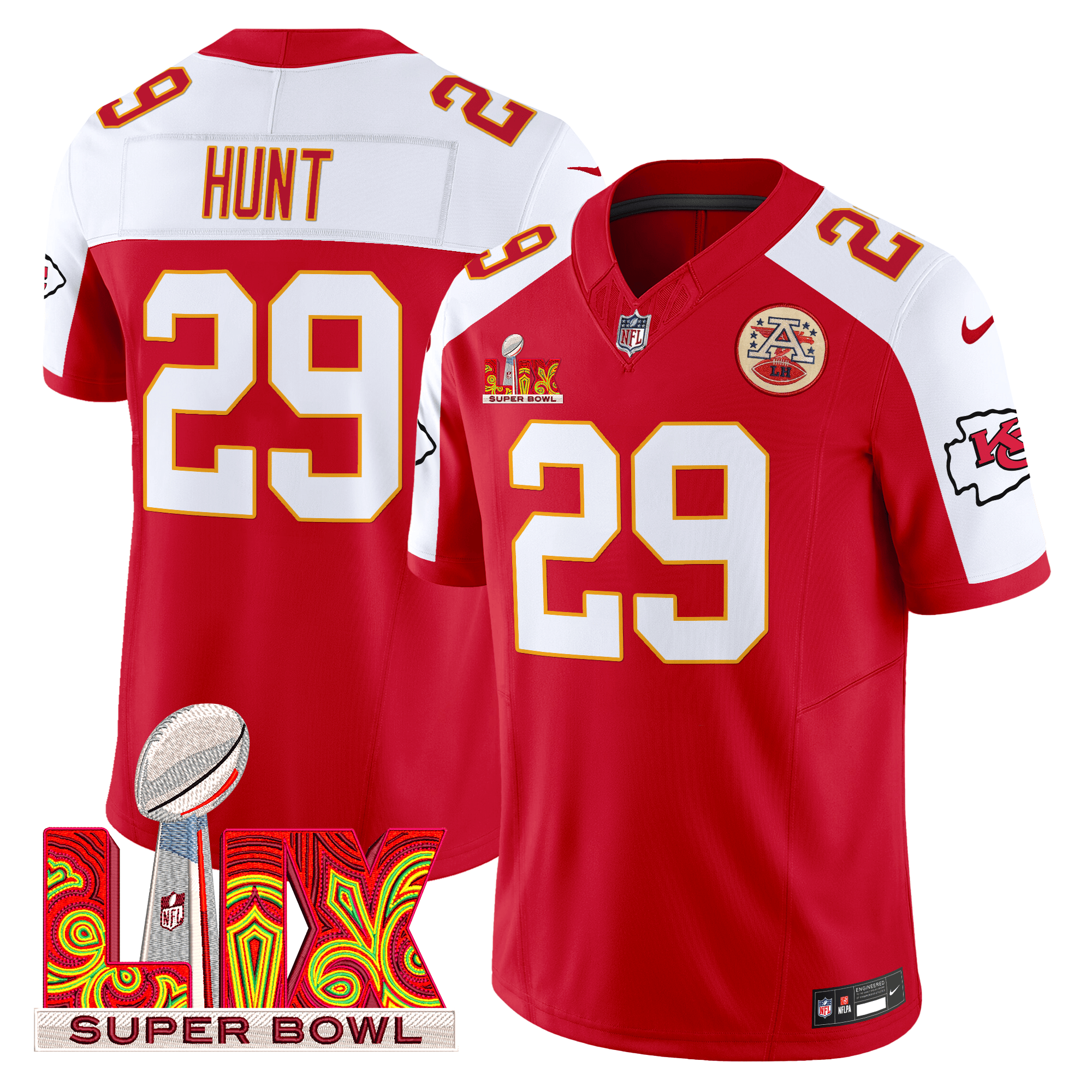 Men's Kareem Hunt Kansas City Chiefs Super Bowl LIX Patch Vapor Limited Red Alternate Jersey - All Stitched