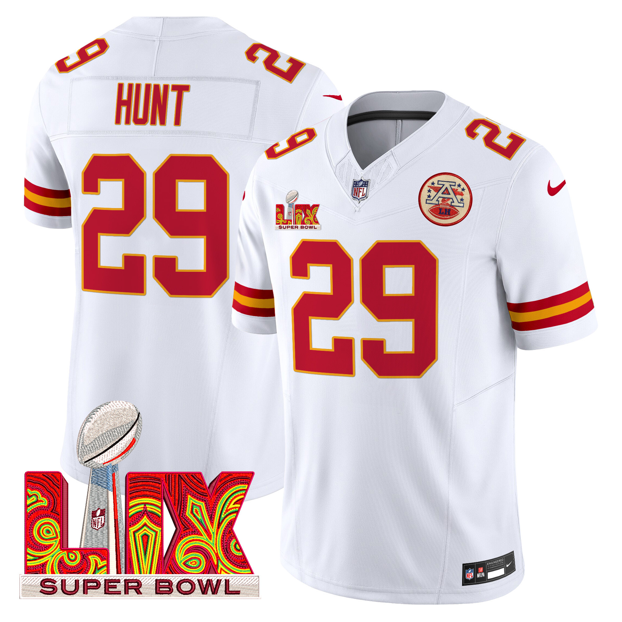 Men's Kareem Hunt Kansas City Chiefs Super Bowl LIX Patch Vapor Limited White Jersey - All Stitched