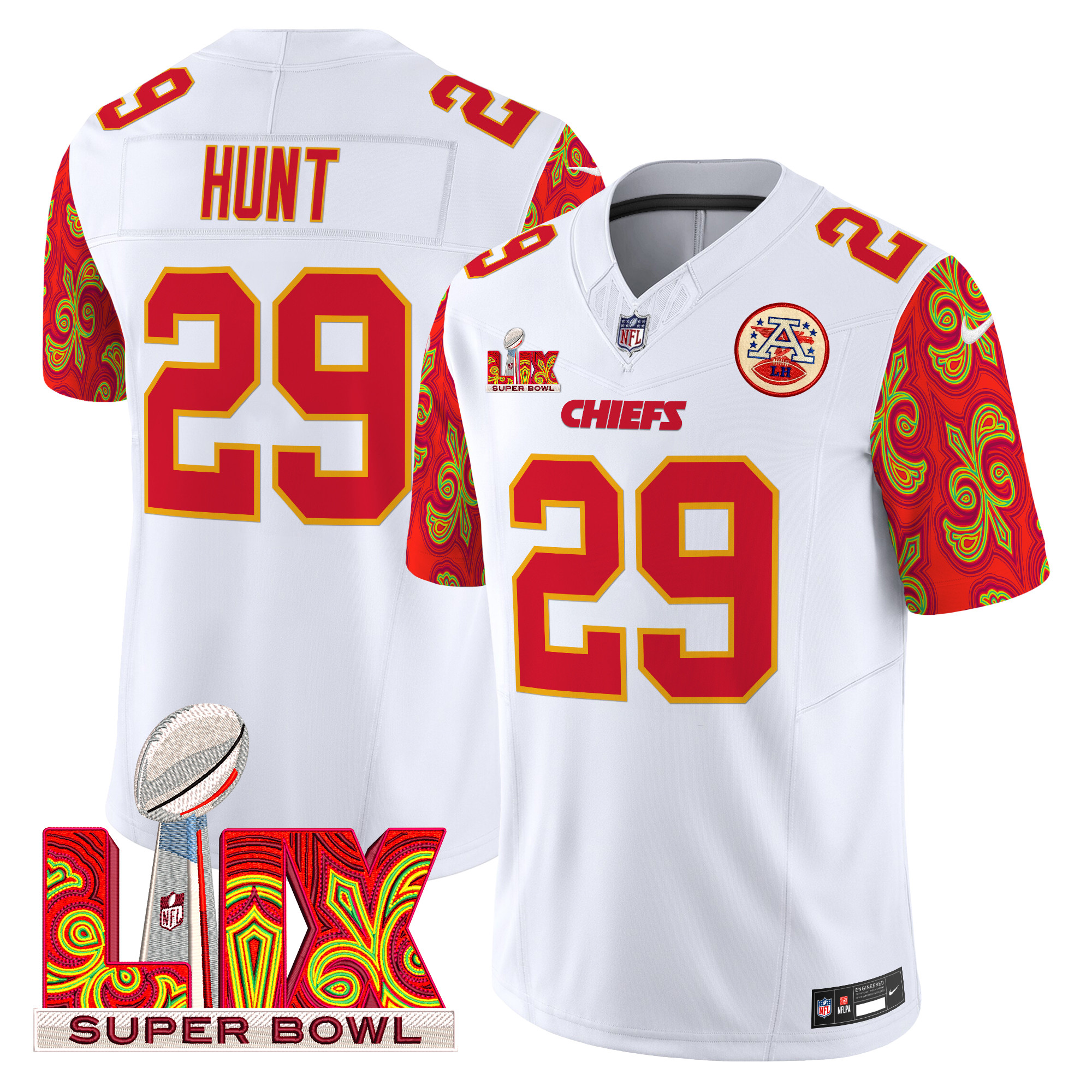 Men's Kareem Hunt Kansas City Chiefs Super Bowl LIX Style Vapor Limited White Jersey - All Stitched
