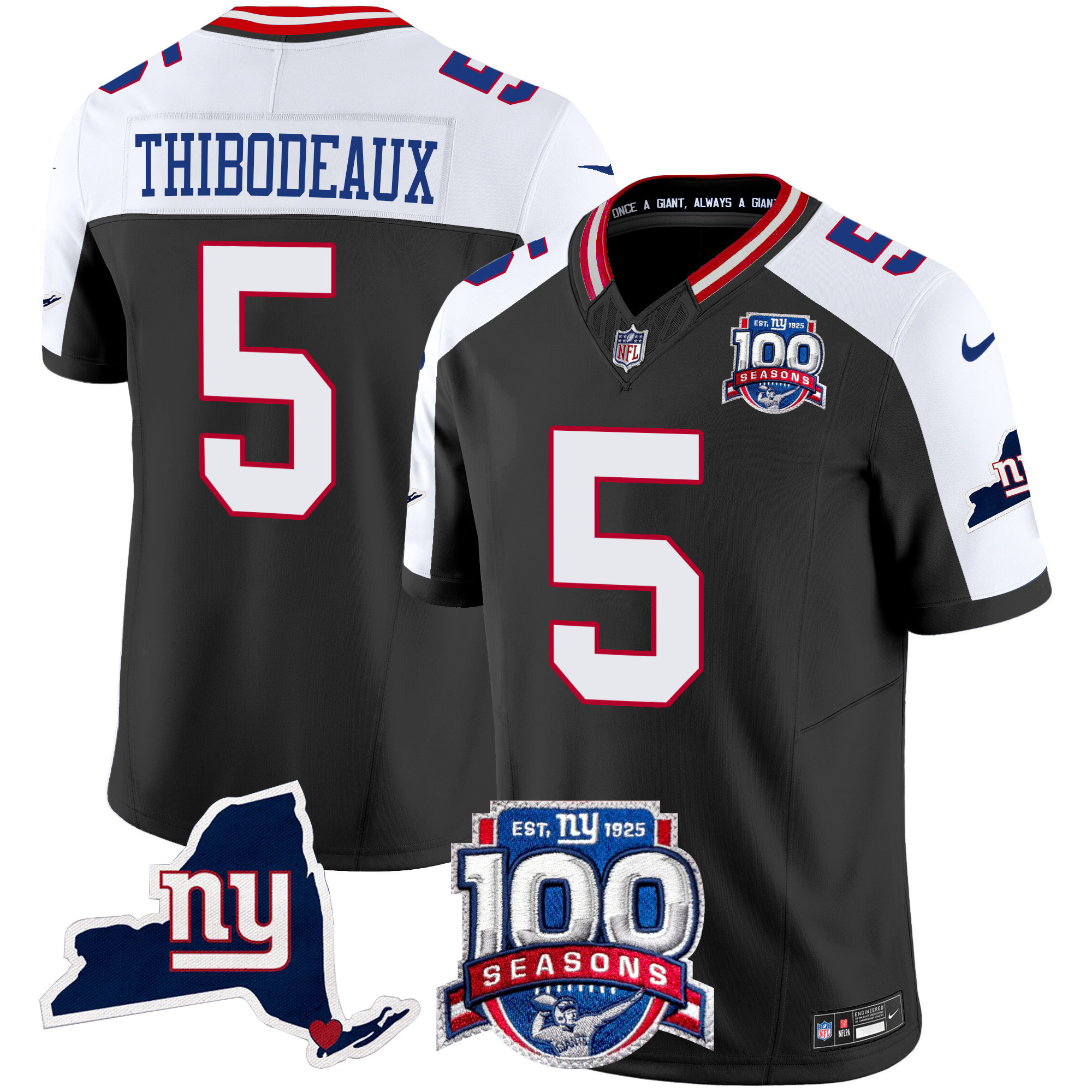 Men's Kayvon Thibodeaux New York Giants 100th Season & State Patch Vapor Limited Black Alternate Jersey - All Stitched