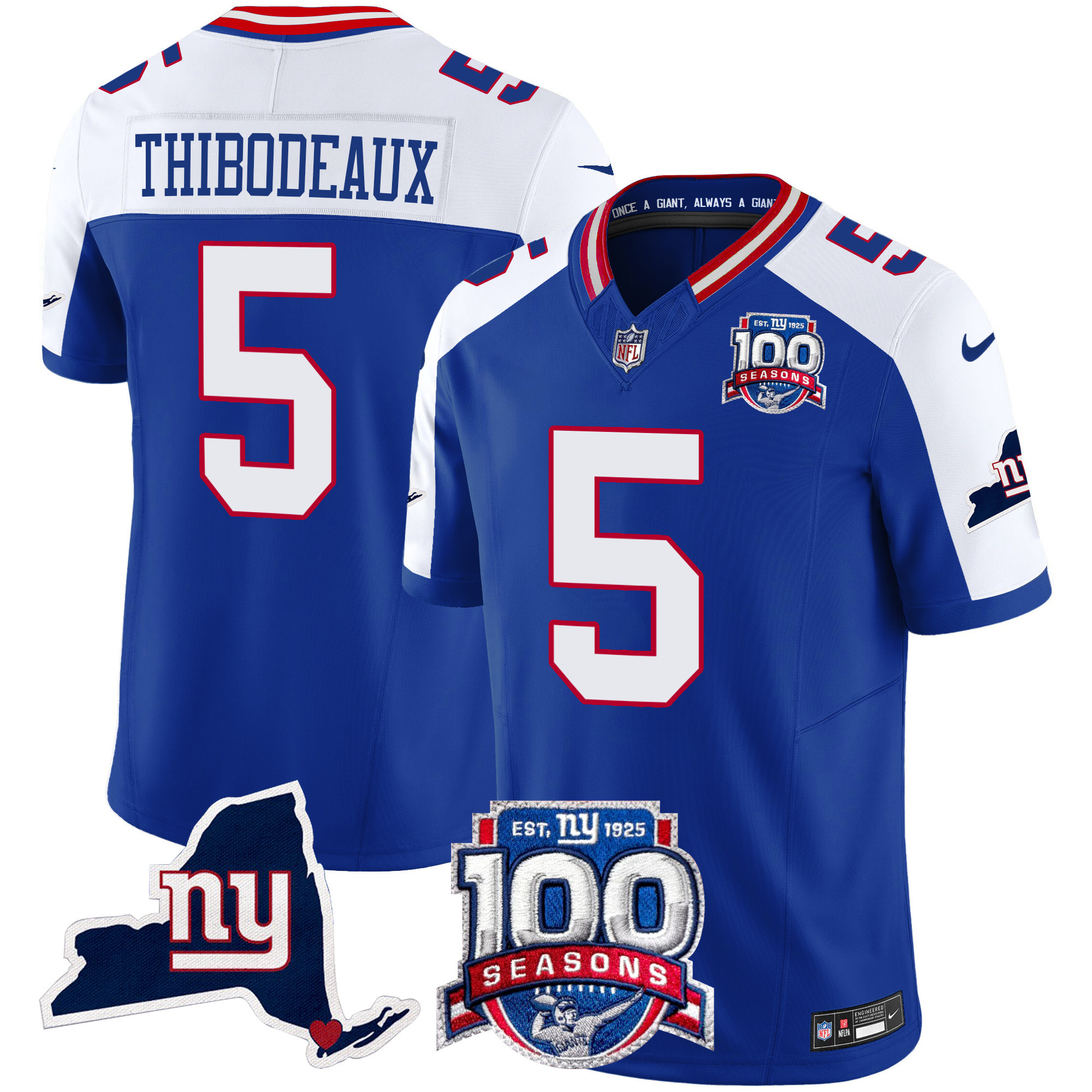 Men's Kayvon Thibodeaux New York Giants 100th Season & State Patch Vapor Limited Royal Alternate Jersey - All Stitched