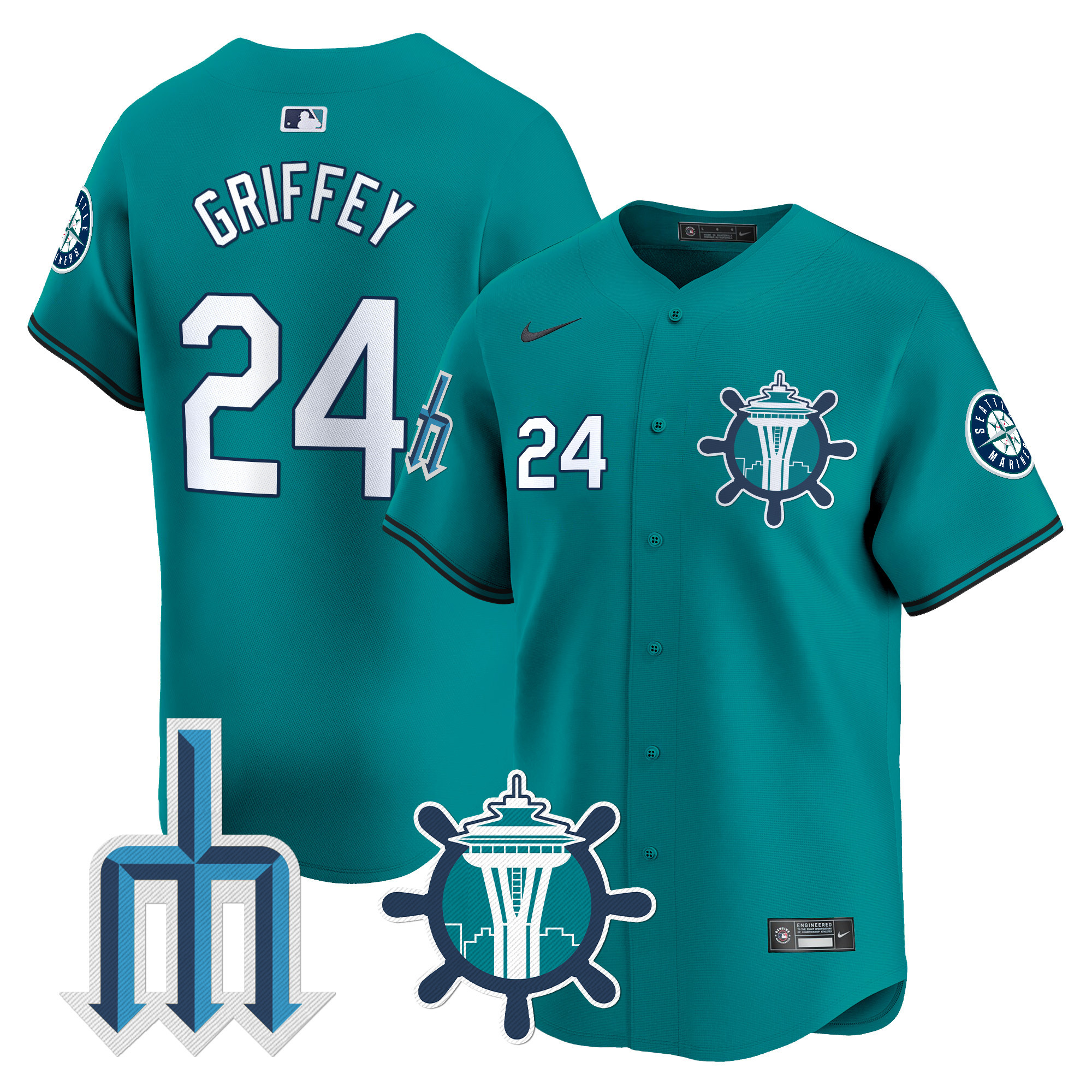Men's Ken Griffey Jr. Seattle Mariners Trident Patch Vapor Premier Limited Aqua Jersey - All Stitched