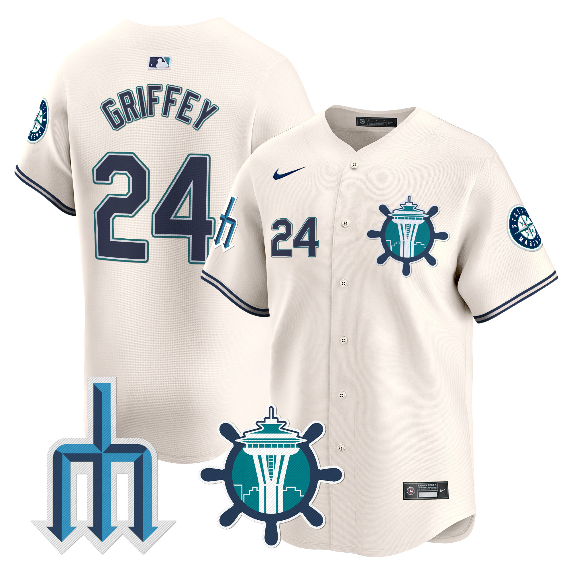 Men's Ken Griffey Jr. Seattle Mariners Trident Patch Vapor Premier Limited Cream Jersey - All Stitched