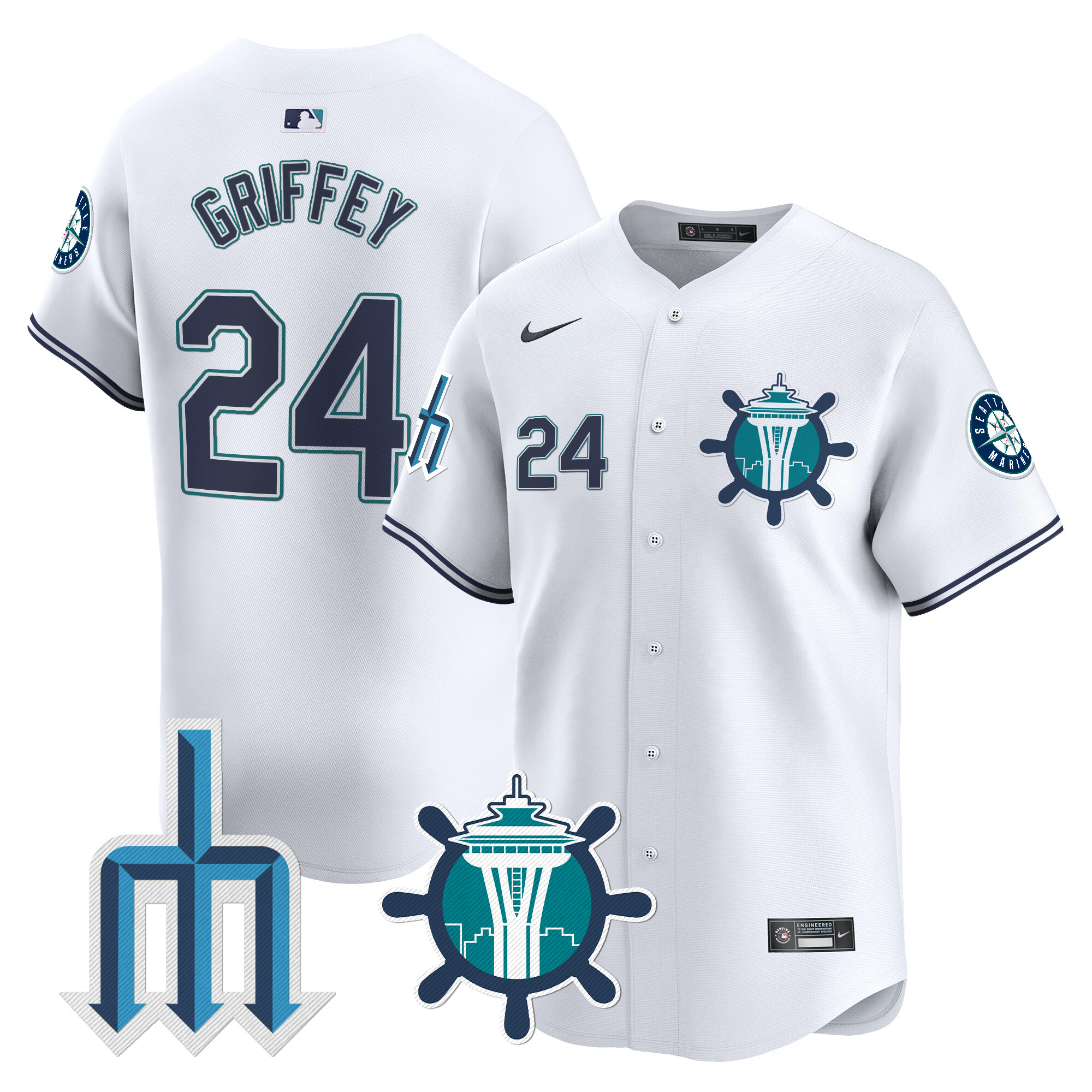 Men's Ken Griffey Jr. Seattle Mariners Trident Patch Vapor Premier Limited White Jersey - All Stitched