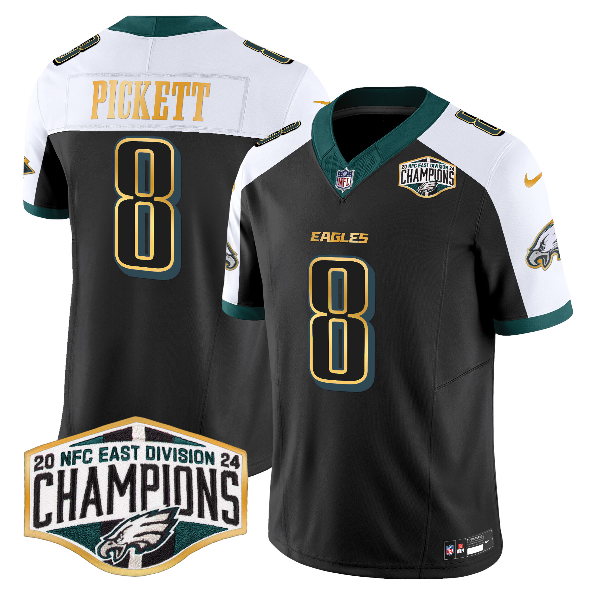 Men's Kenny Pickett Philadelphia Eagles 2024 NFC East Division Champions Gold Trim Vapor Limited Black Alternate Jersey - All Stitched