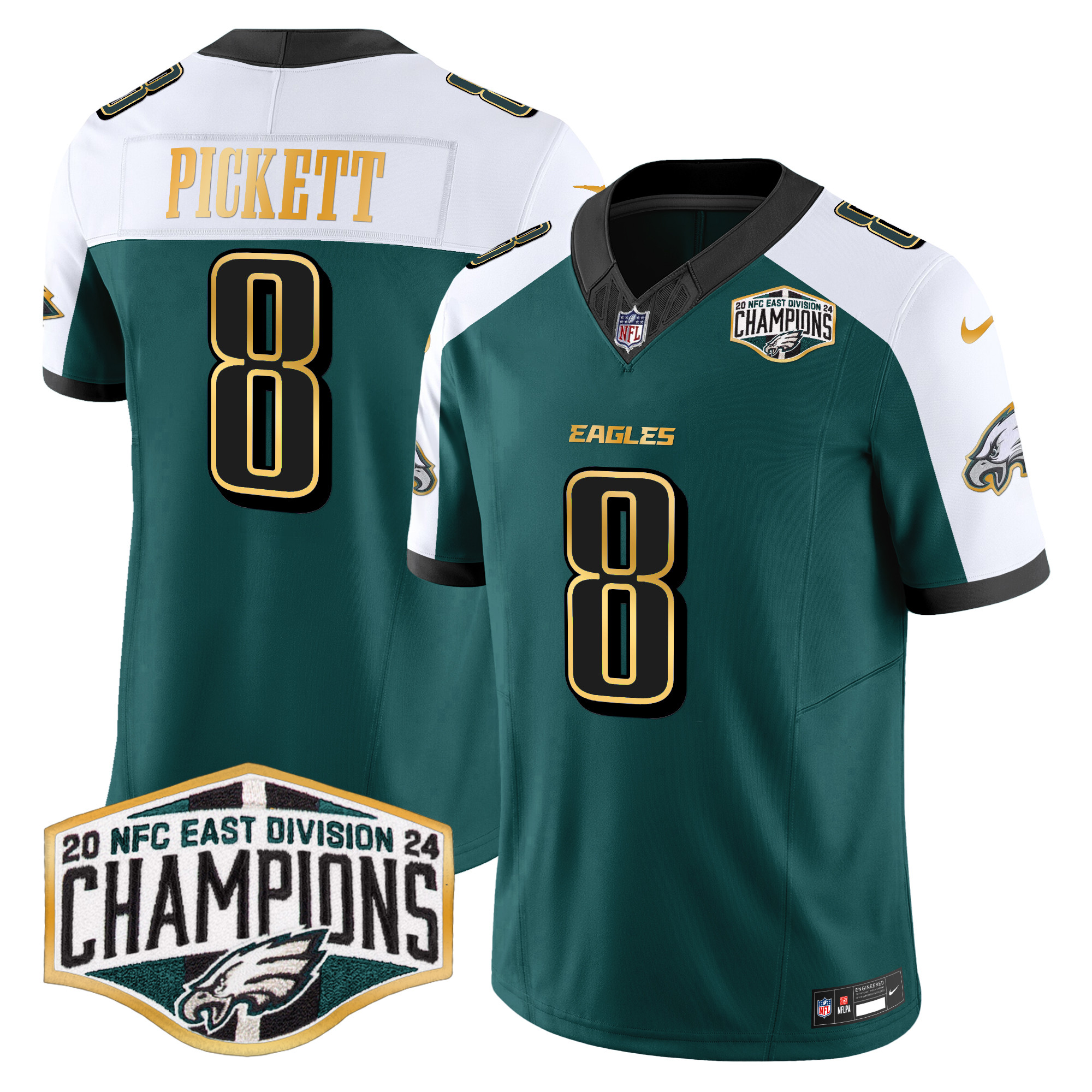 Men's Kenny Pickett Philadelphia Eagles 2024 NFC East Division Champions Gold Trim Vapor Limited Green Alternate Jersey - All Stitched
