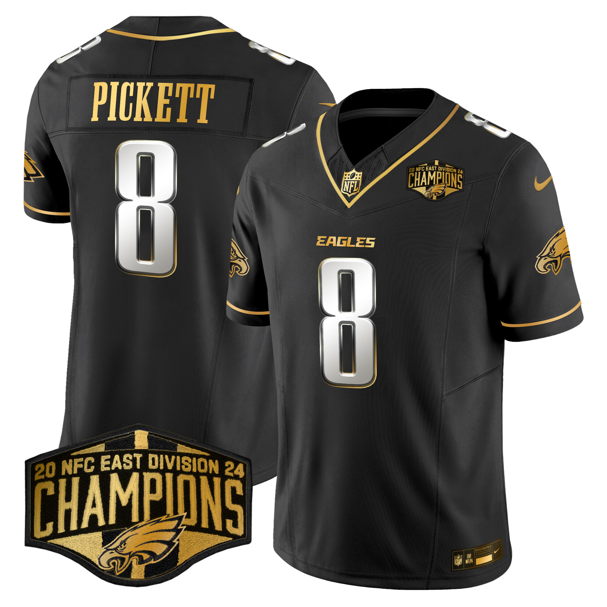 Men's Kenny Pickett Philadelphia Eagles 2024 NFC East Division Champions Gold Vapor Limited Black Limited Jersey - All Stitched