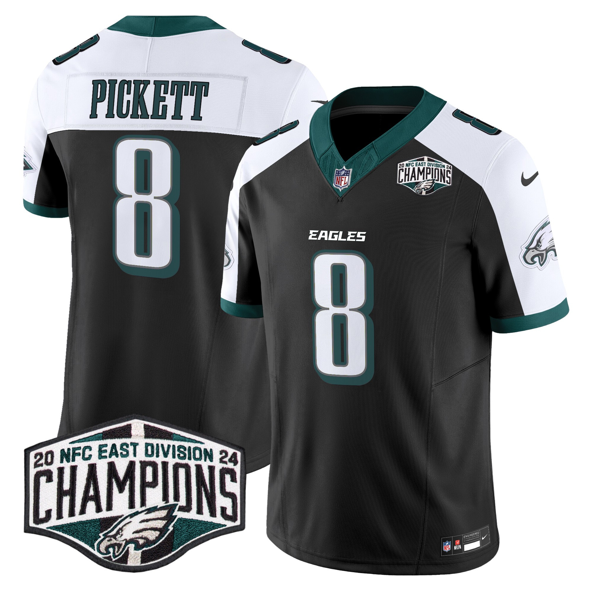 Men's Kenny Pickett Philadelphia Eagles 2024 NFC East Division Champions Vapor Limited Black Alternate Jersey - All Stitched