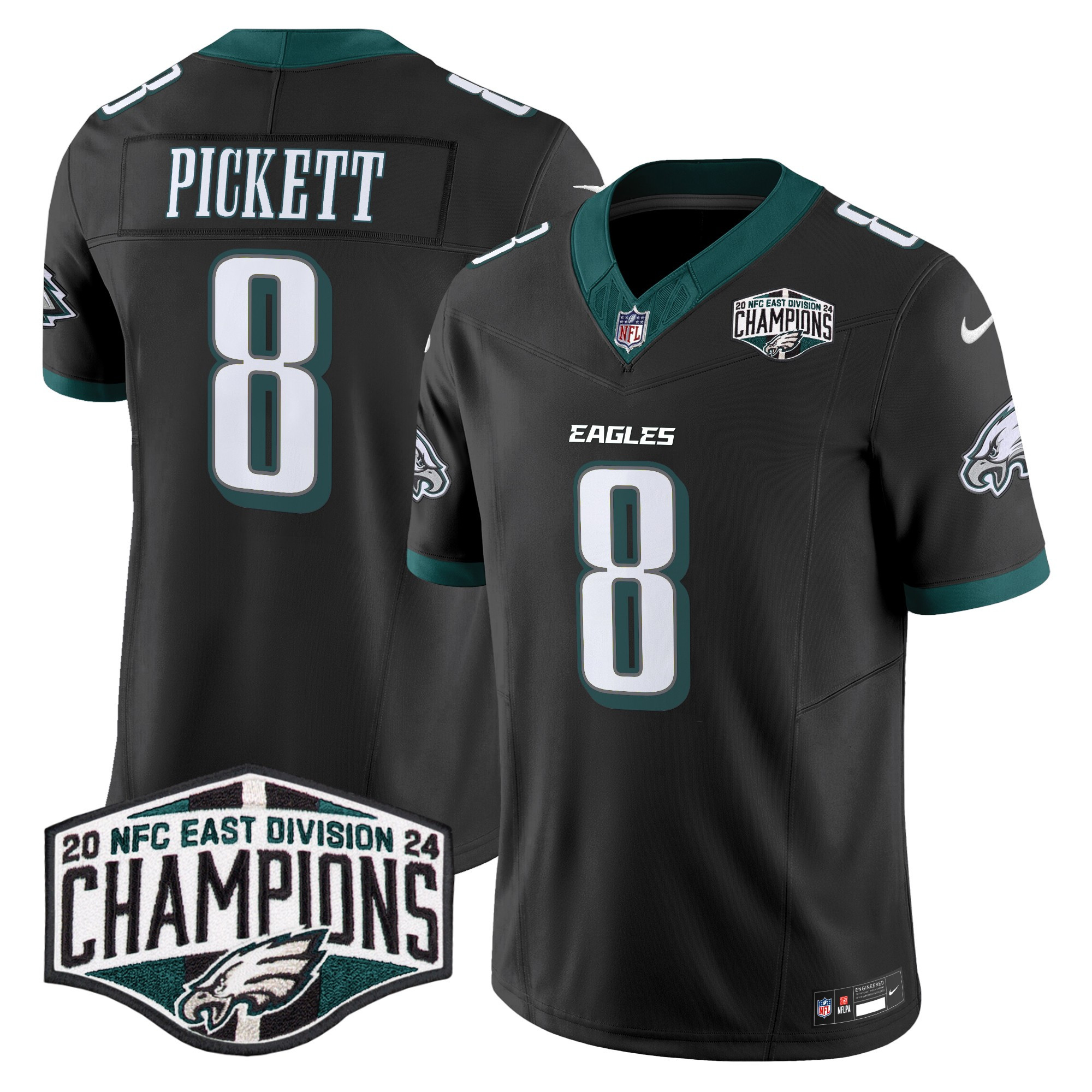 Men's Kenny Pickett Philadelphia Eagles 2024 NFC East Division Champions Vapor Limited Black Jersey - All Stitched