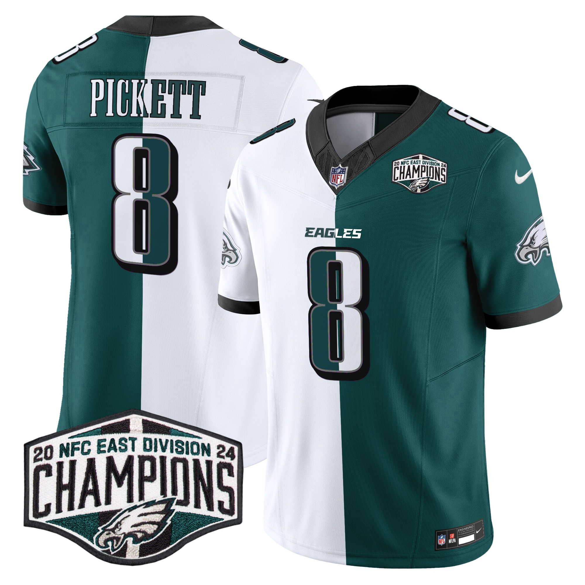 Men's Kenny Pickett Philadelphia Eagles 2024 NFC East Division Champions Vapor Limited Split Jersey - All Stitched
