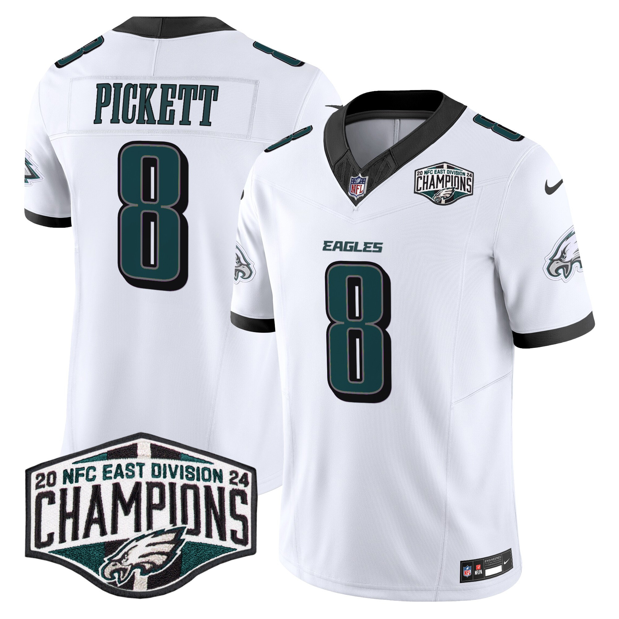 Men's Kenny Pickett Philadelphia Eagles 2024 NFC East Division Champions Vapor Limited White Jersey - All Stitched