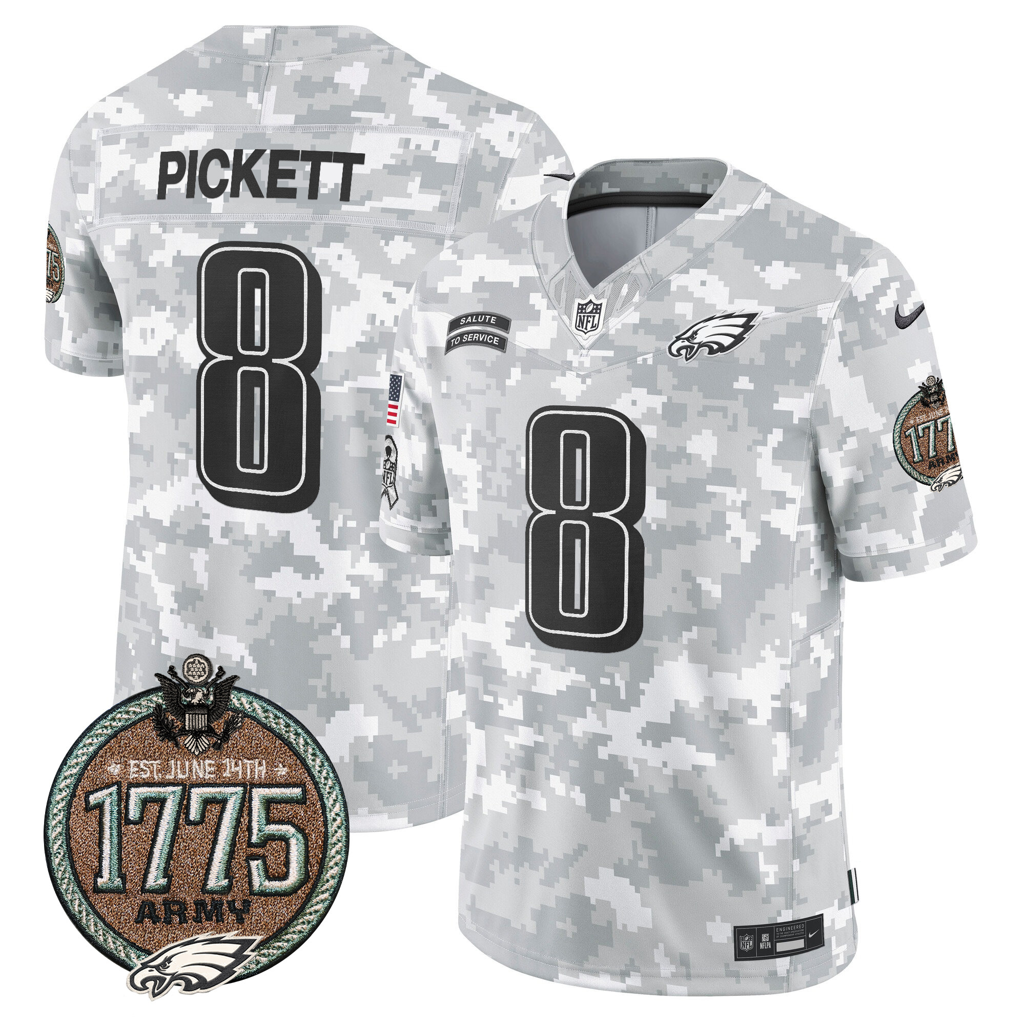 Men's Kenny Pickett Philadelphia Eagles 2024 Salute to Service Establishment Year Patch Vapor Limited Army Jersey - All Stitched