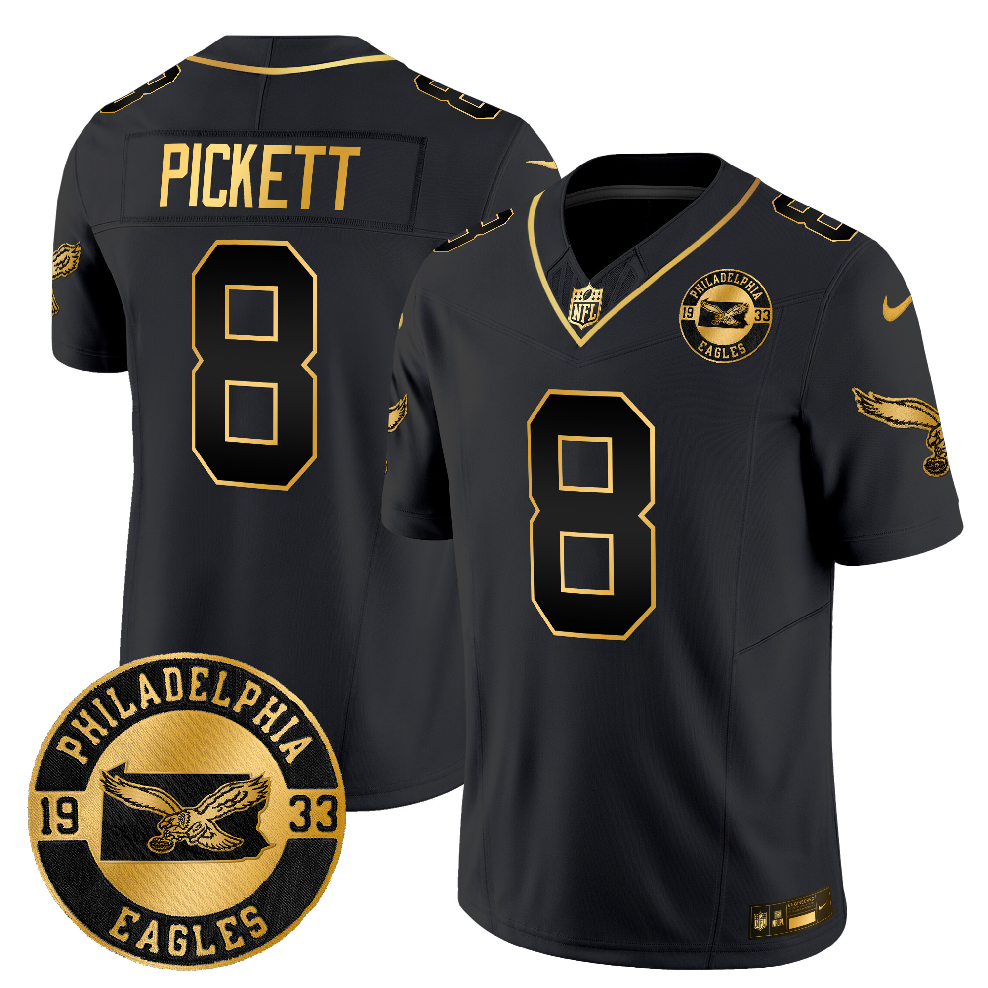 Men's Kenny Pickett Philadelphia Eagles 2024 Throwback Gold Vapor Limited Black Gold Jersey - All Stitched