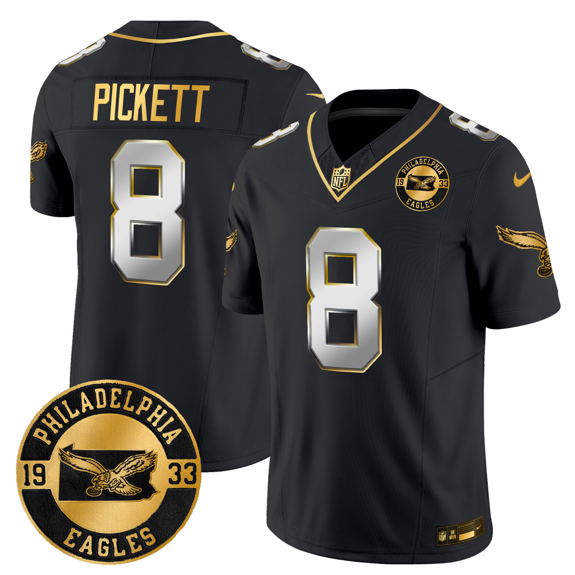Men's Kenny Pickett Philadelphia Eagles 2024 Throwback Gold Vapor Limited Black Limited Jersey - All Stitched