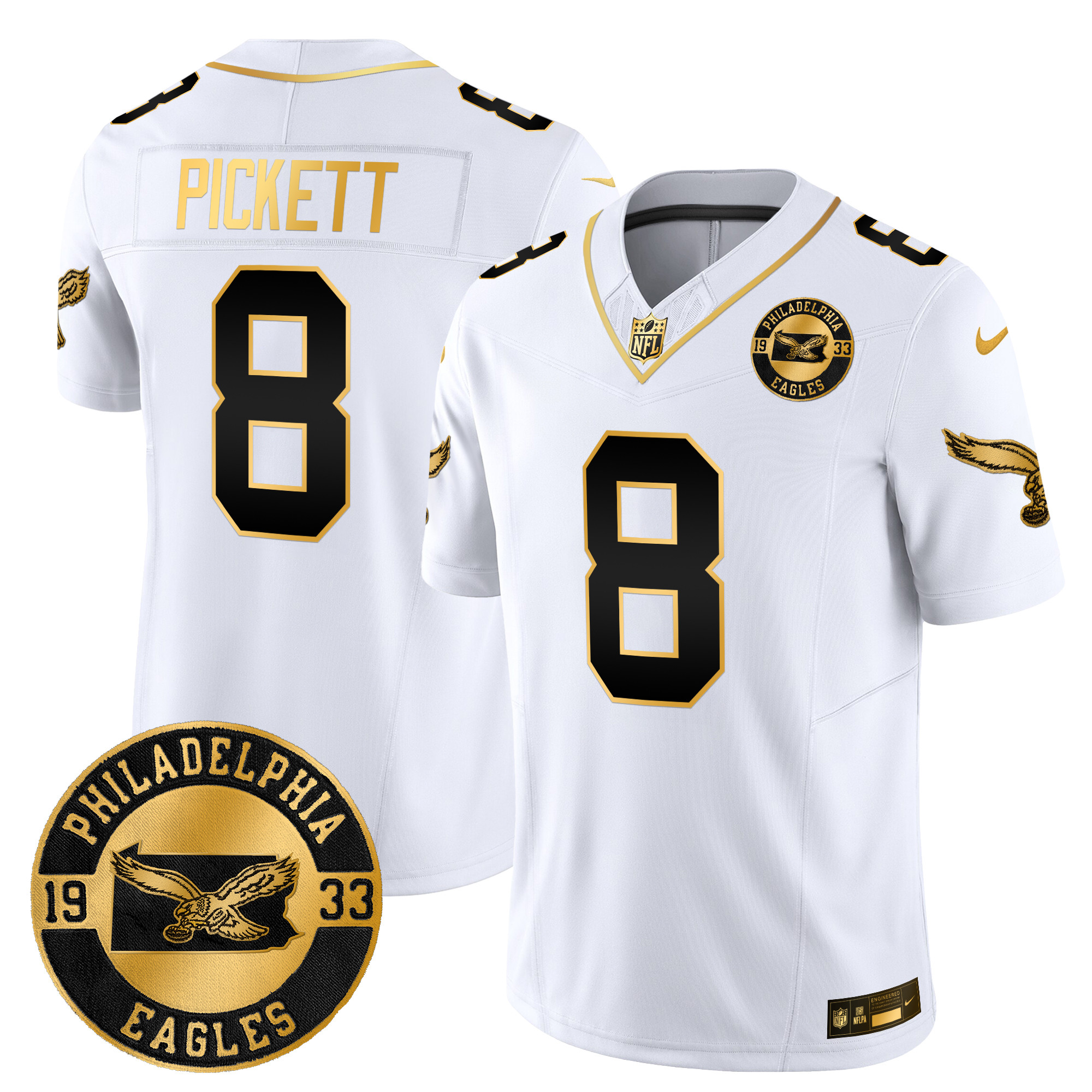 Men's Kenny Pickett Philadelphia Eagles 2024 Throwback Gold Vapor Limited White Gold Jersey - All Stitched