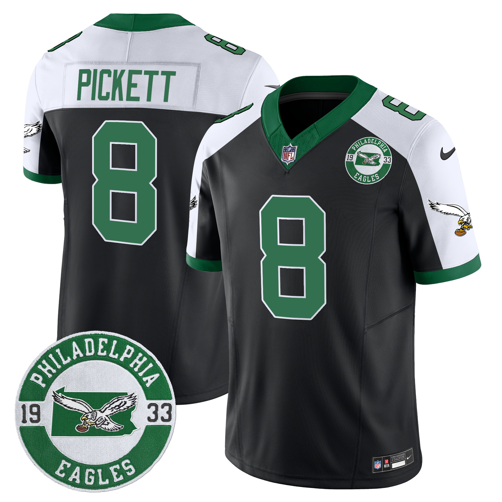 Men's Kenny Pickett Philadelphia Eagles 2024 Throwback Vapor Limited Black Alternate Jersey - All Stitched