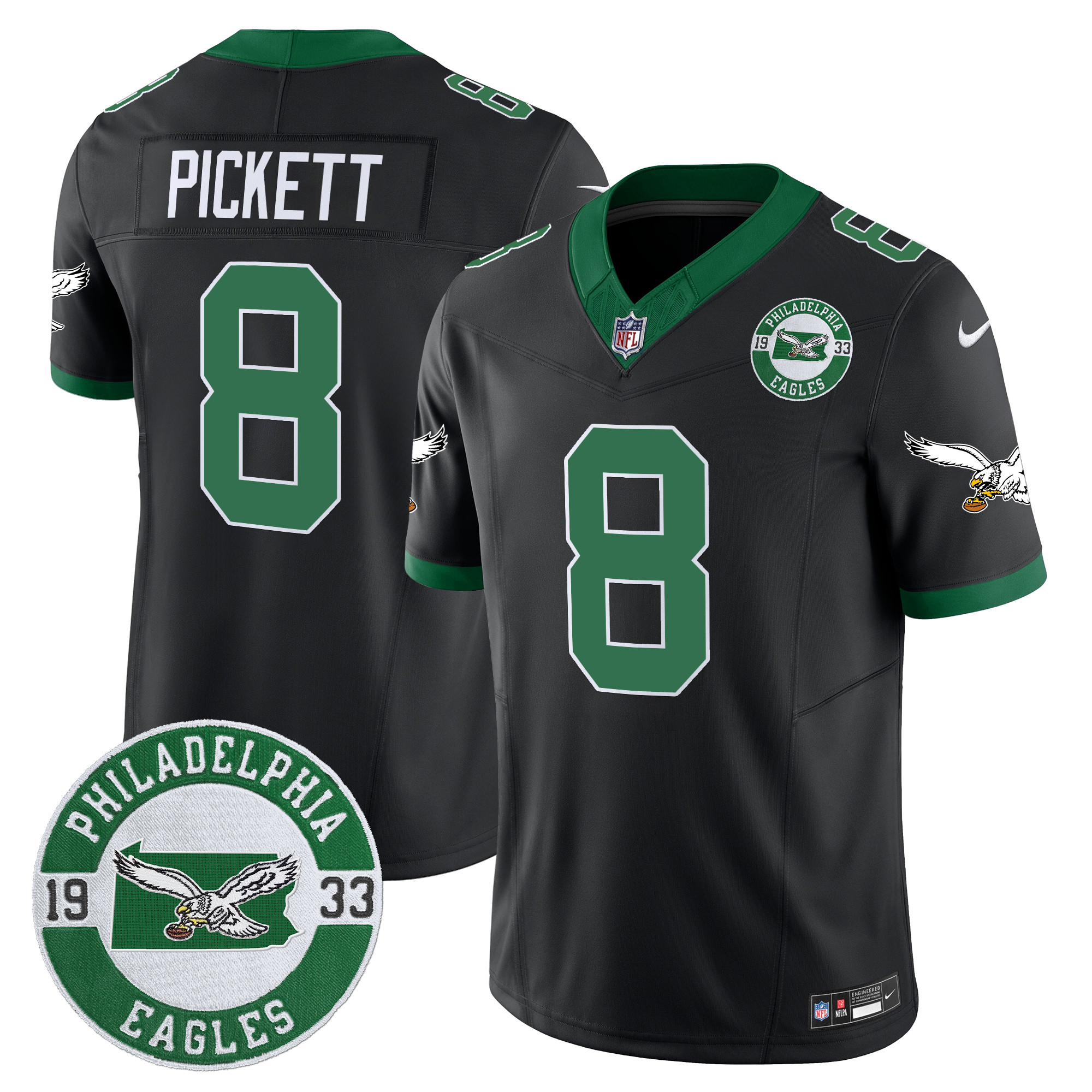 Men's Kenny Pickett Philadelphia Eagles 2024 Throwback Vapor Limited Black Jersey - All Stitched