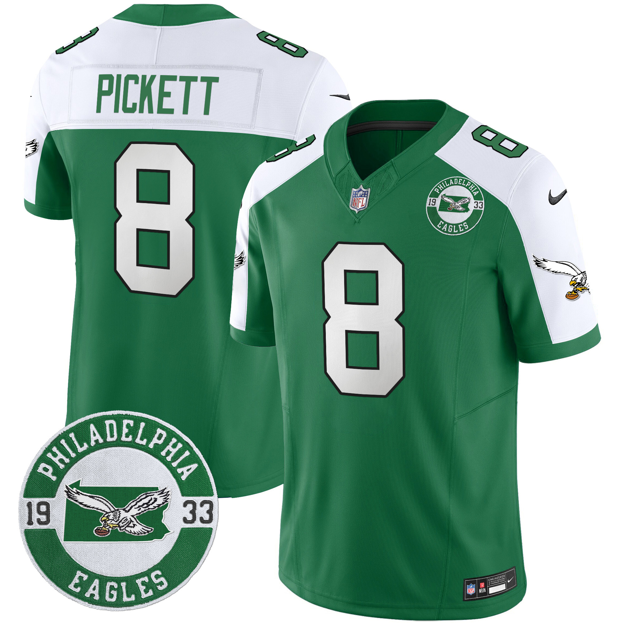 Men's Kenny Pickett Philadelphia Eagles 2024 Throwback Vapor Limited Kelly Alternate Jersey - All Stitched