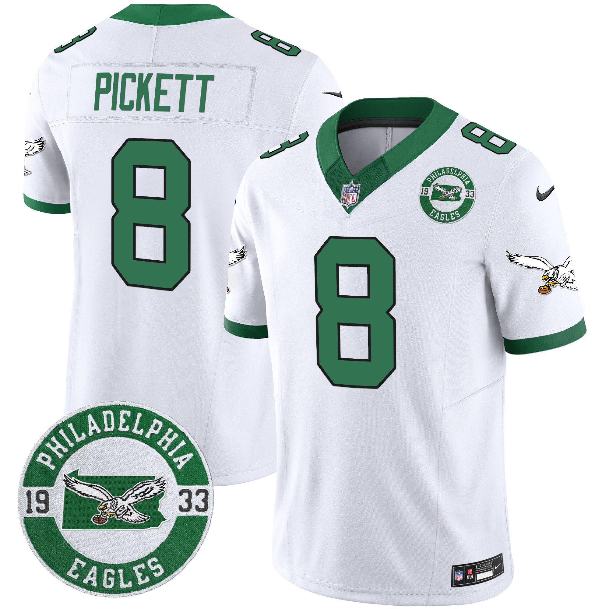 Men's Kenny Pickett Philadelphia Eagles 2024 Throwback Vapor Limited Kelly White Jersey - All Stitched