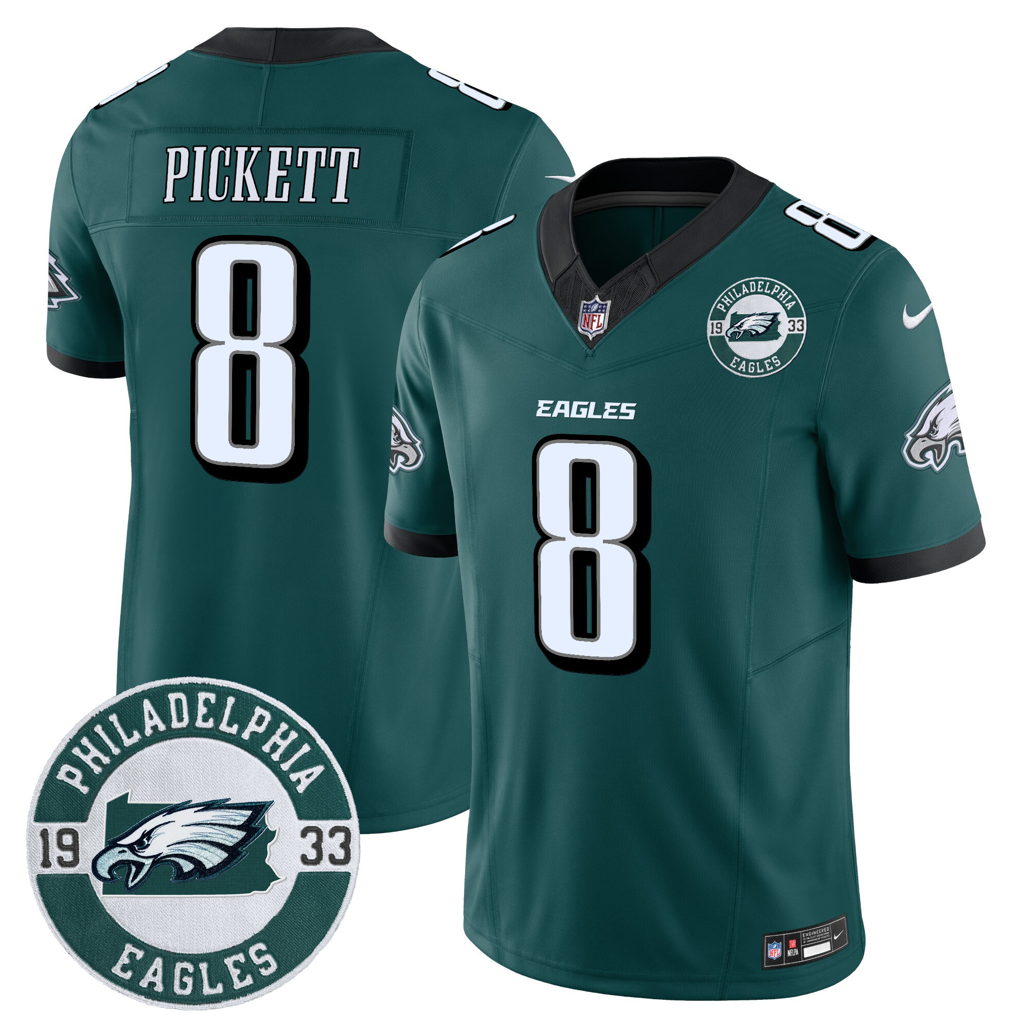 Men's Kenny Pickett Philadelphia Eagles 2024 Vapor Limited Midnight Green Jersey - All Stitched