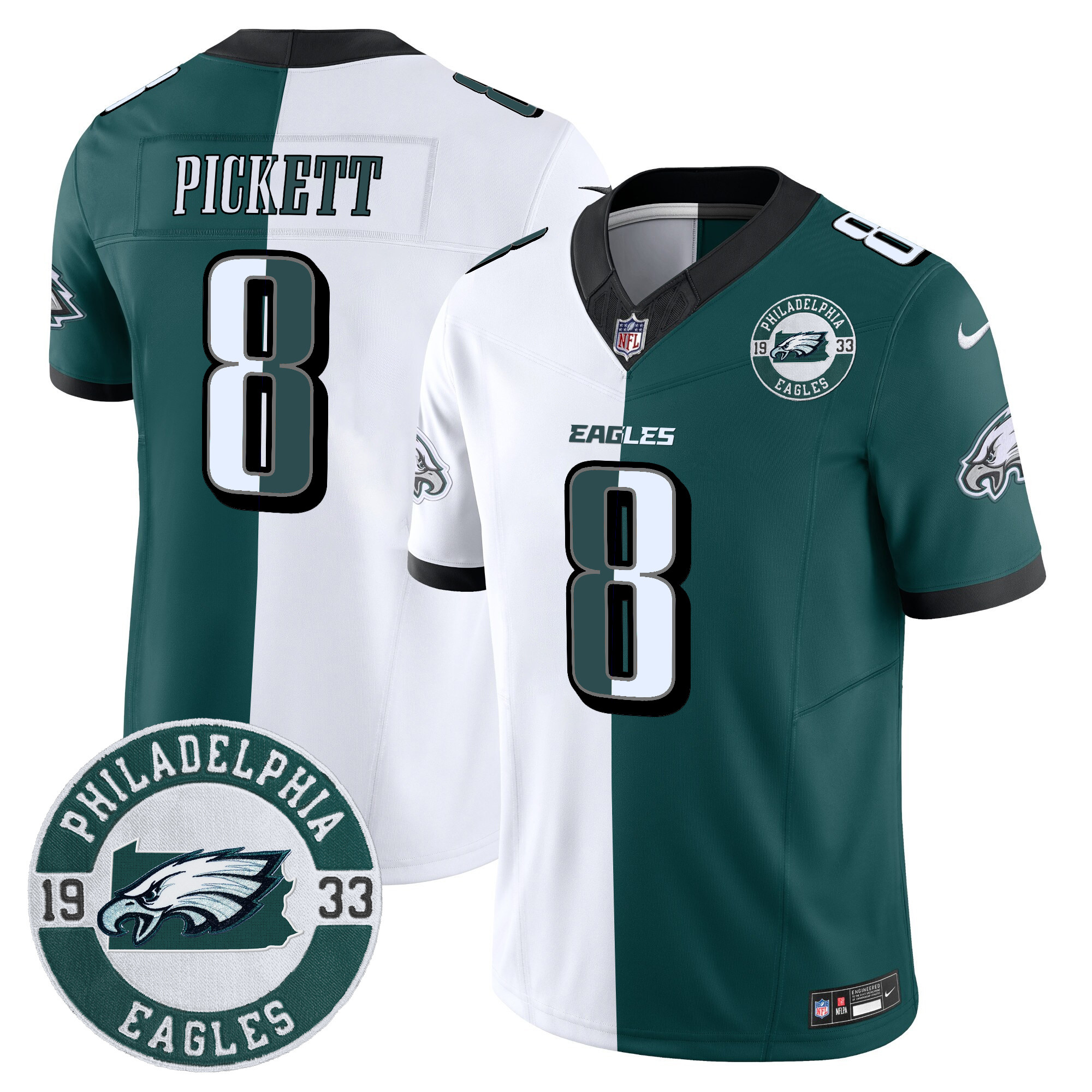 Men's Kenny Pickett Philadelphia Eagles 2024 Vapor Limited Split Jersey - All Stitched