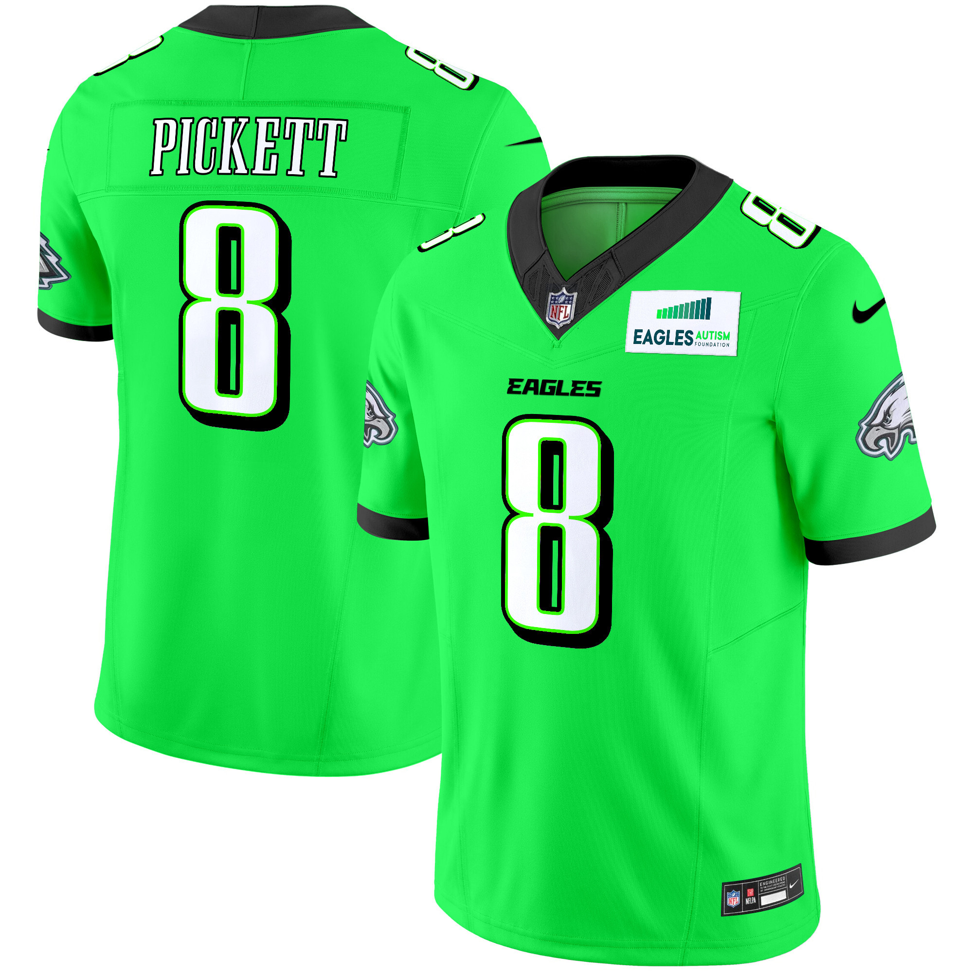Men's Kenny Pickett Philadelphia Eagles Autism Foundation Patch Vapor Limited Green Neon Jersey - All Stitched