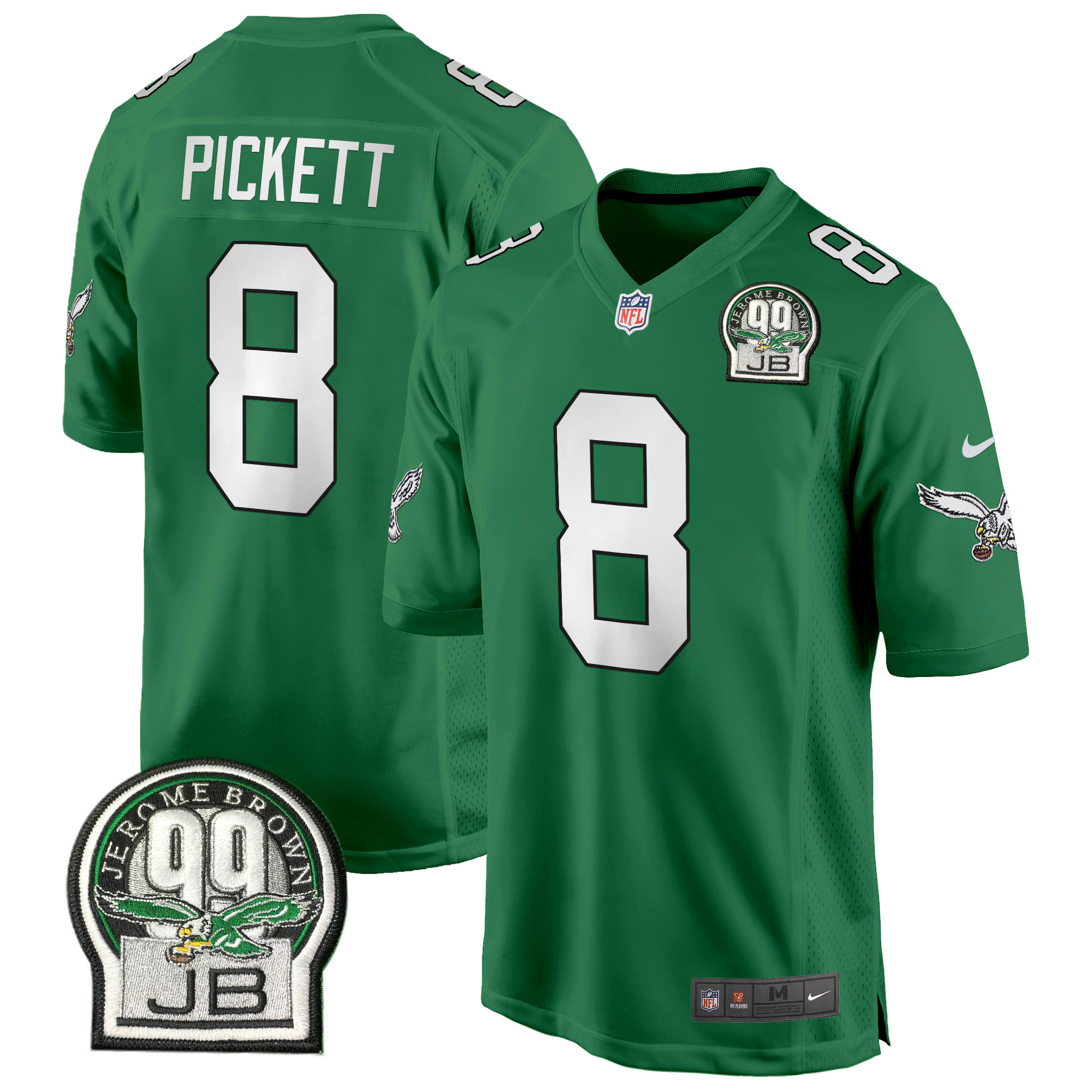 Men's Kenny Pickett Philadelphia Eagles Jerome Brown Patch Kelly Green Game Kelly Green Jersey - All Stitched