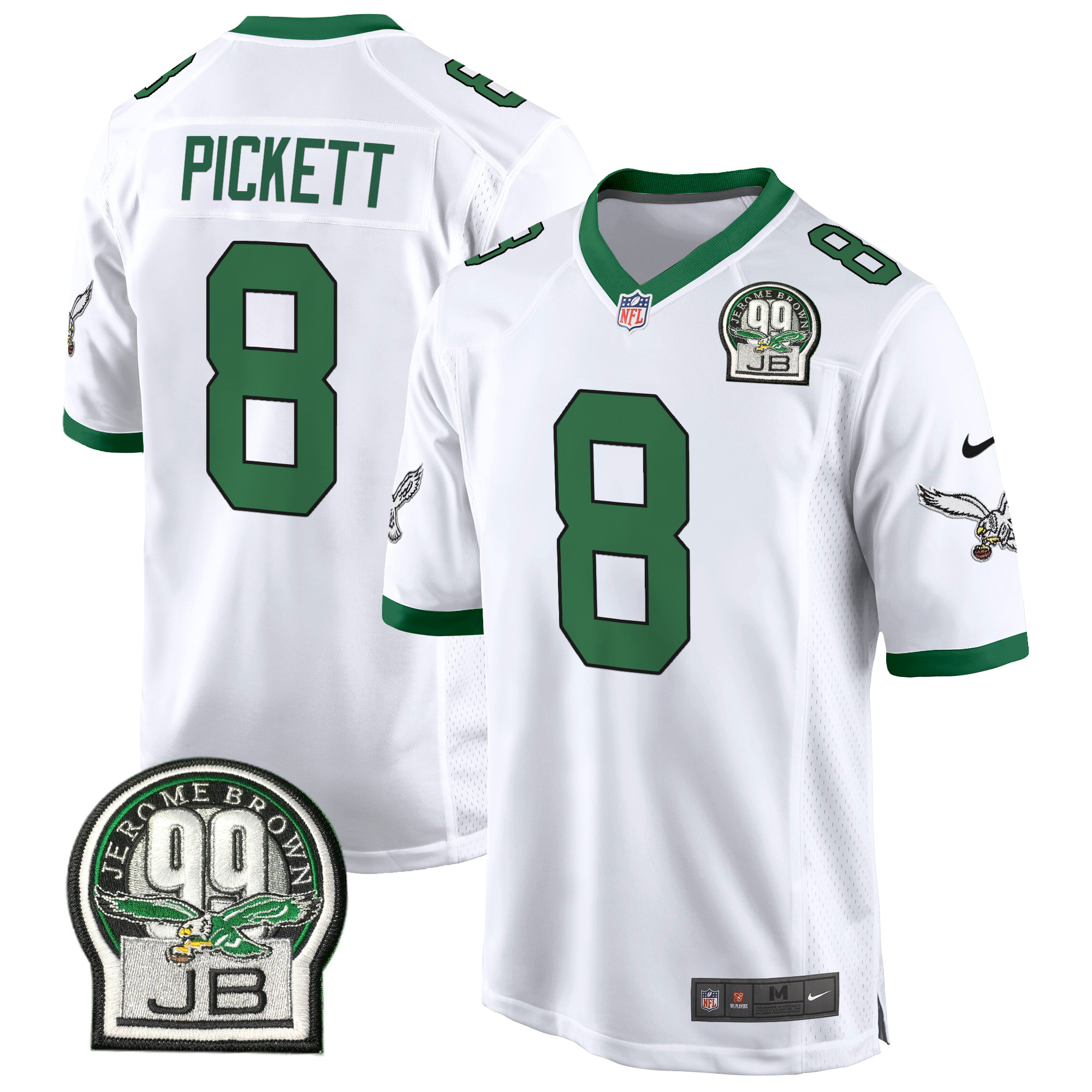 Men's Kenny Pickett Philadelphia Eagles Jerome Brown Patch Kelly Green Game Kelly White Jersey - All Stitched