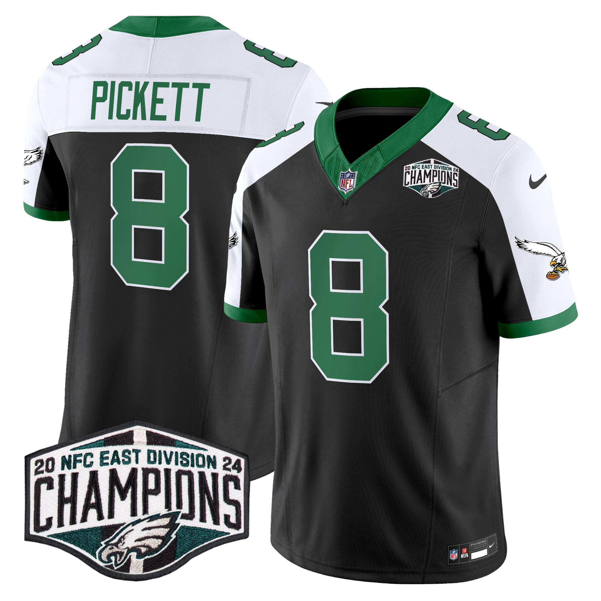 Men's Kenny Pickett Philadelphia Eagles Kelly Green 2024 NFC East Division Champions Vapor Limited Black Alternate Jersey - All Stitched