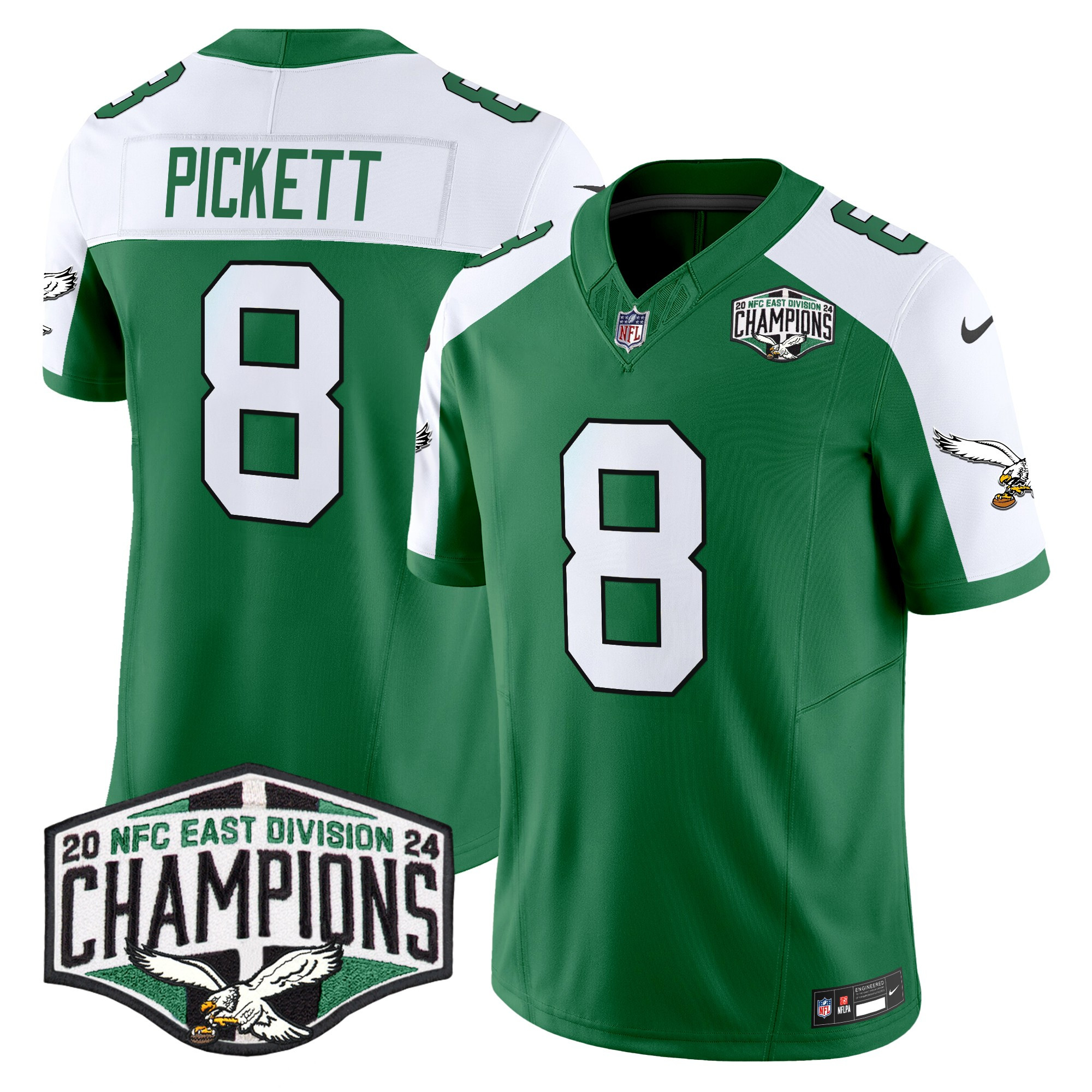 Men's Kenny Pickett Philadelphia Eagles Kelly Green 2024 NFC East Division Champions Vapor Limited Kelly Alternate Jersey - All Stitched