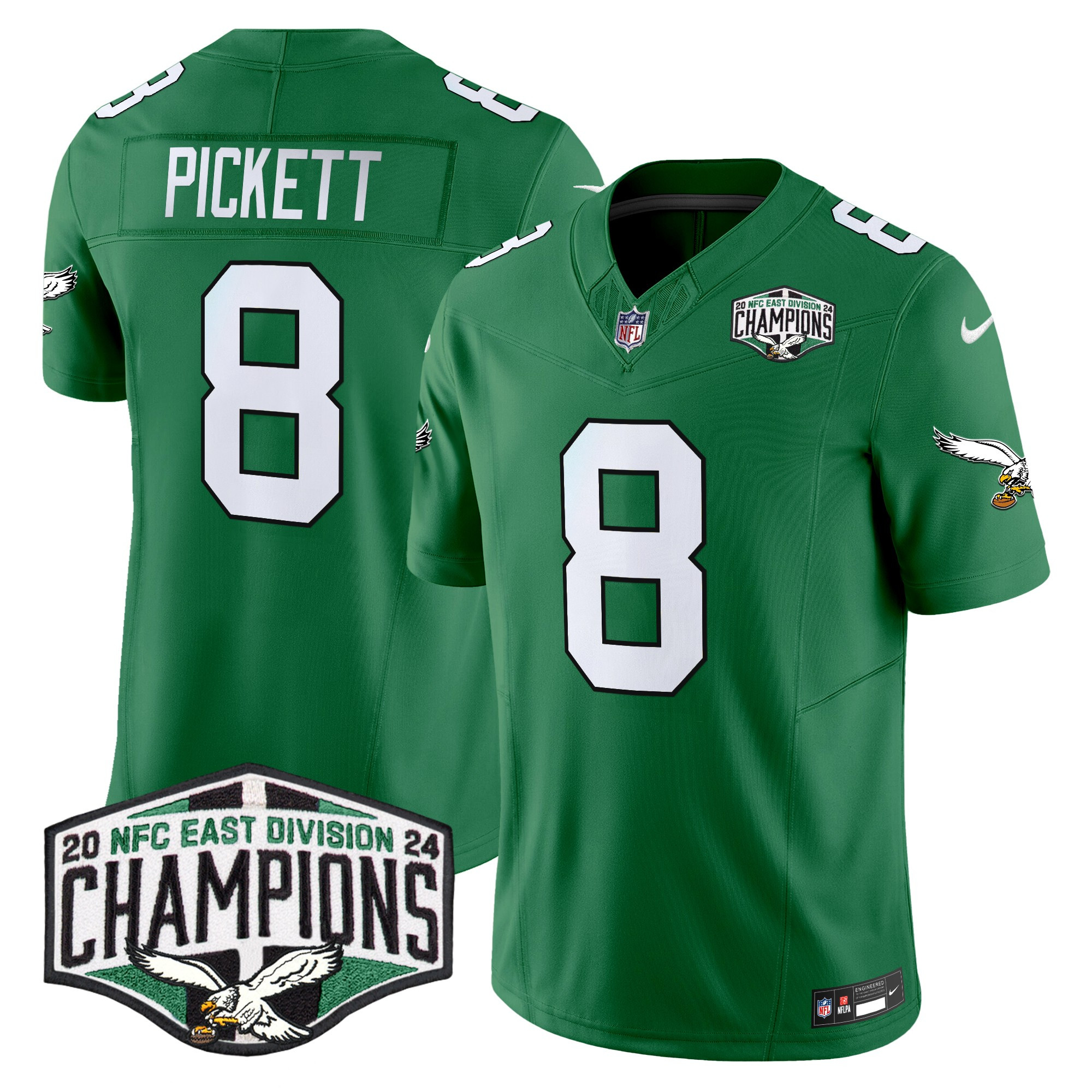 Men's Kenny Pickett Philadelphia Eagles Kelly Green 2024 NFC East Division Champions Vapor Limited Kelly Green Jersey - All Stitched