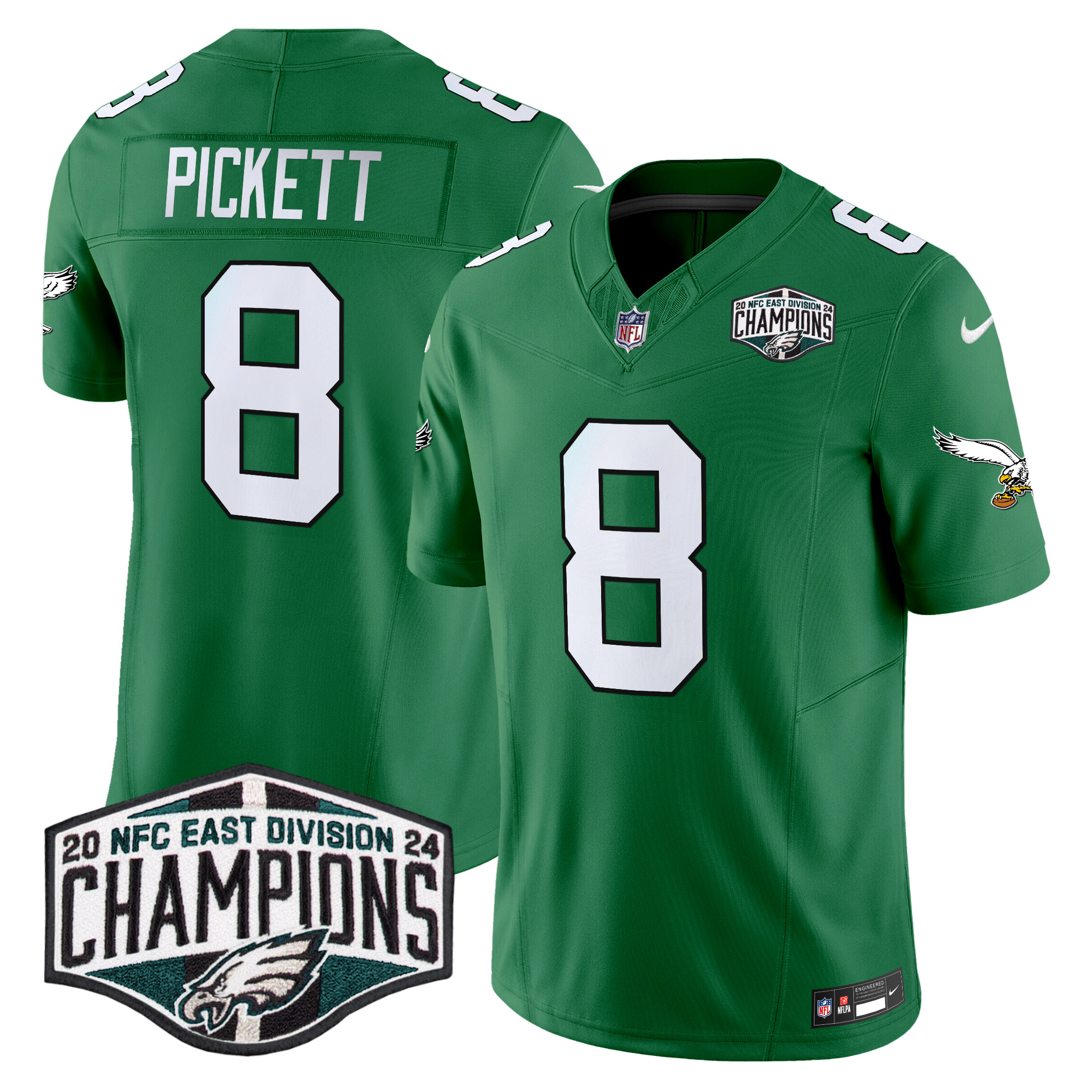 Men's Kenny Pickett Philadelphia Eagles Kelly Green 2024 NFC East Division Champions Vapor Limited Kelly Green Jersey - All Stitched