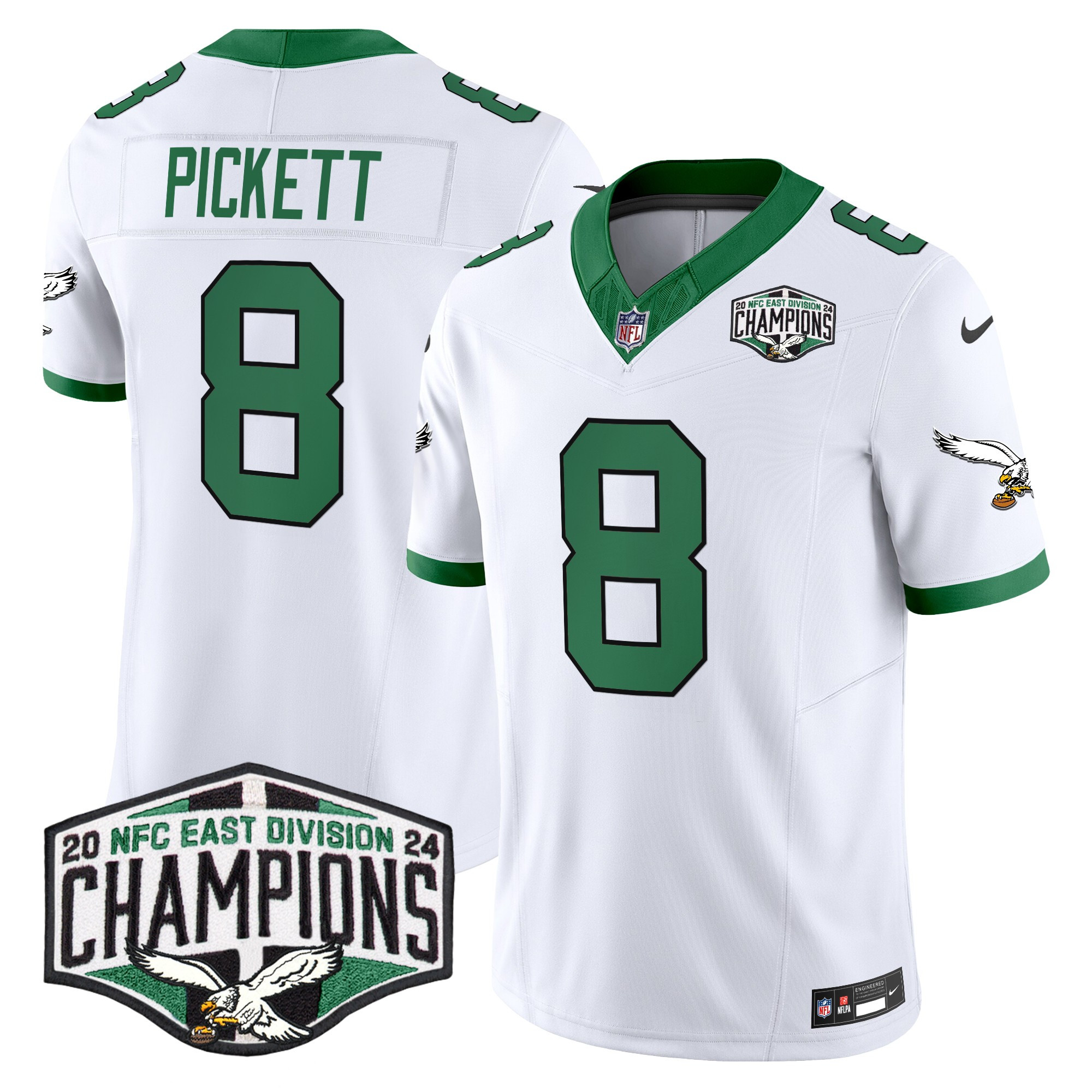 Men's Kenny Pickett Philadelphia Eagles Kelly Green 2024 NFC East Division Champions Vapor Limited Kelly White Jersey - All Stitched