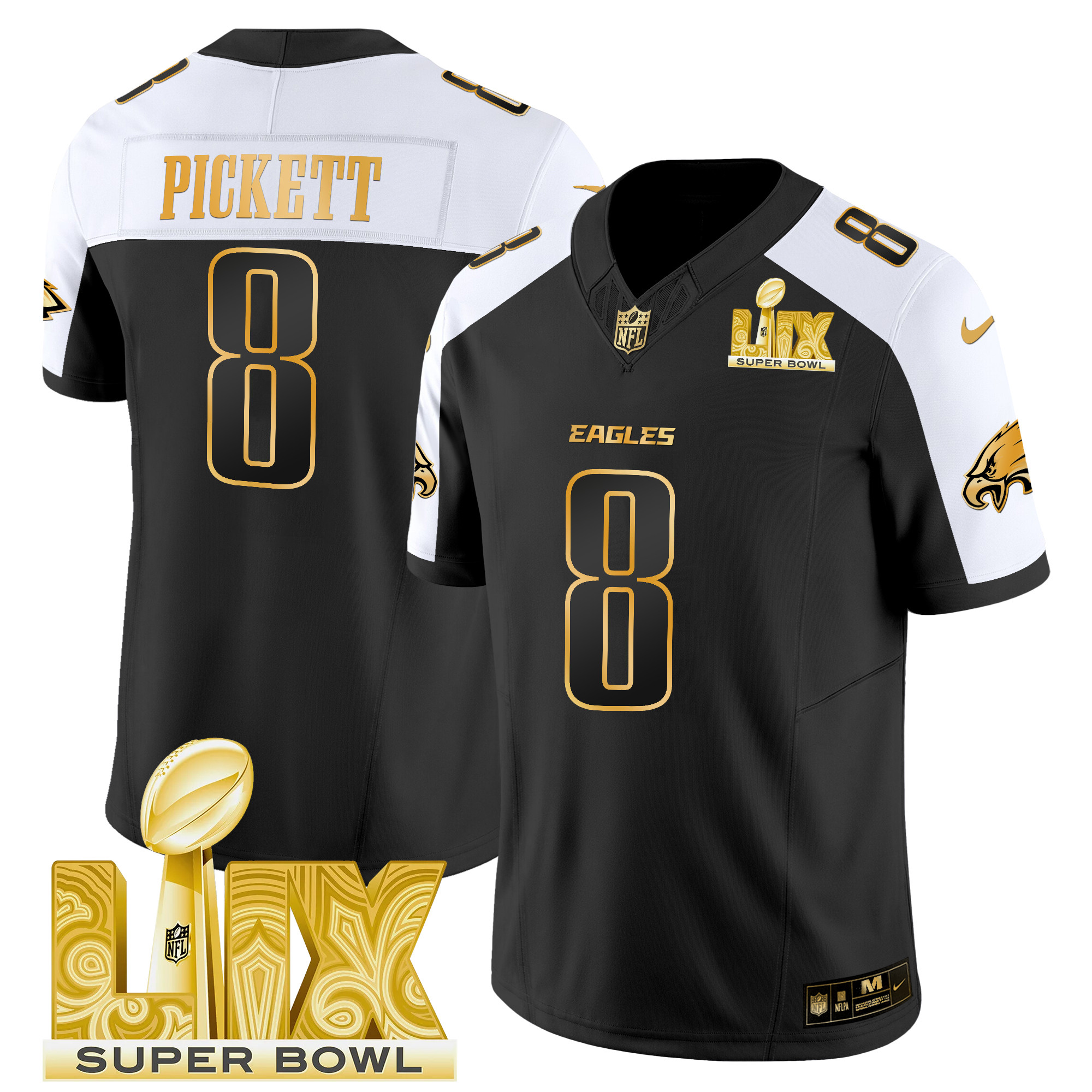 Men's Kenny Pickett Philadelphia Eagles Super Bowl LIX Patch Gold Vapor Limited Alternate Jersey - All Stitched