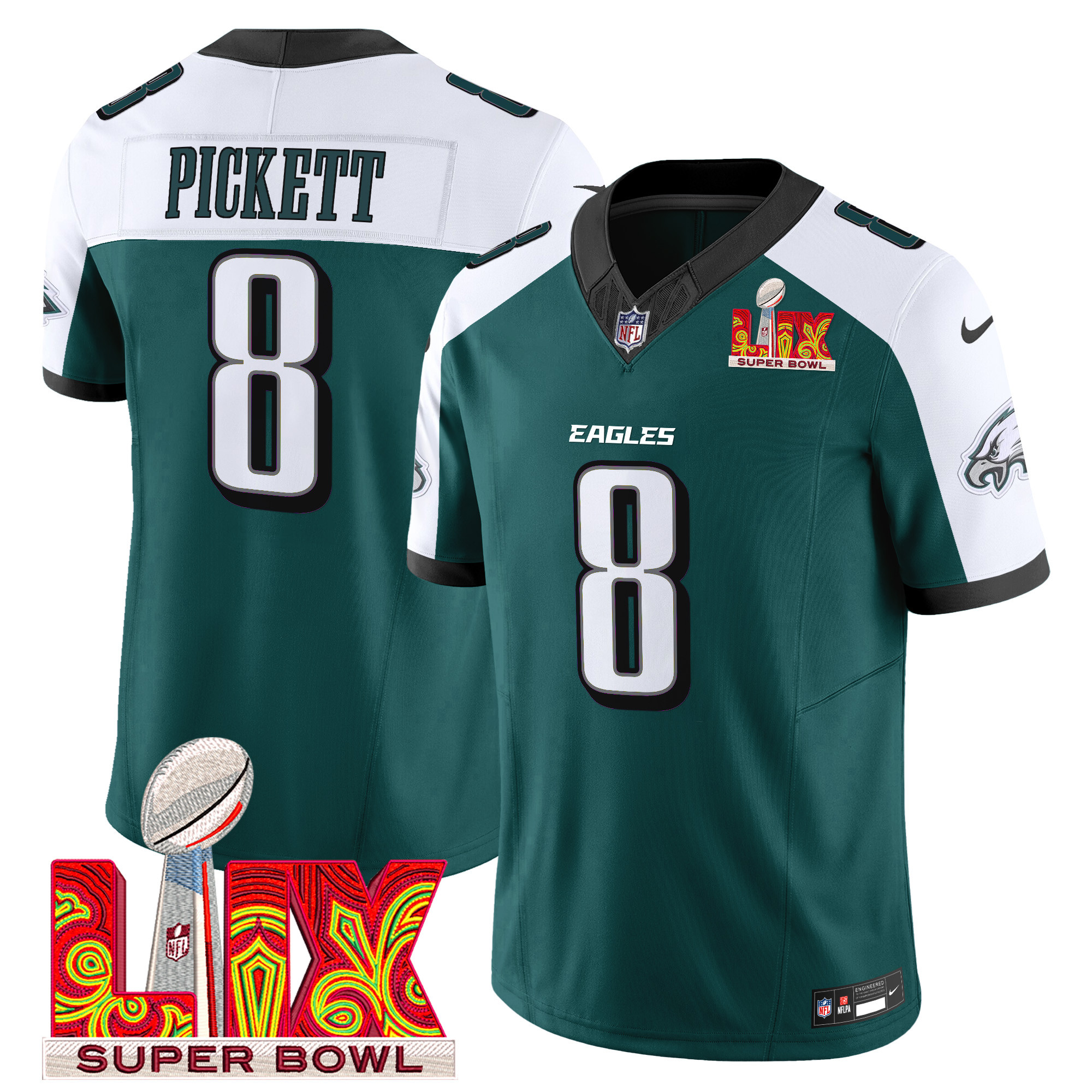 Men's Kenny Pickett Philadelphia Eagles Super Bowl LIX Patch Vapor Limited Green Alternate Jersey - All Stitched