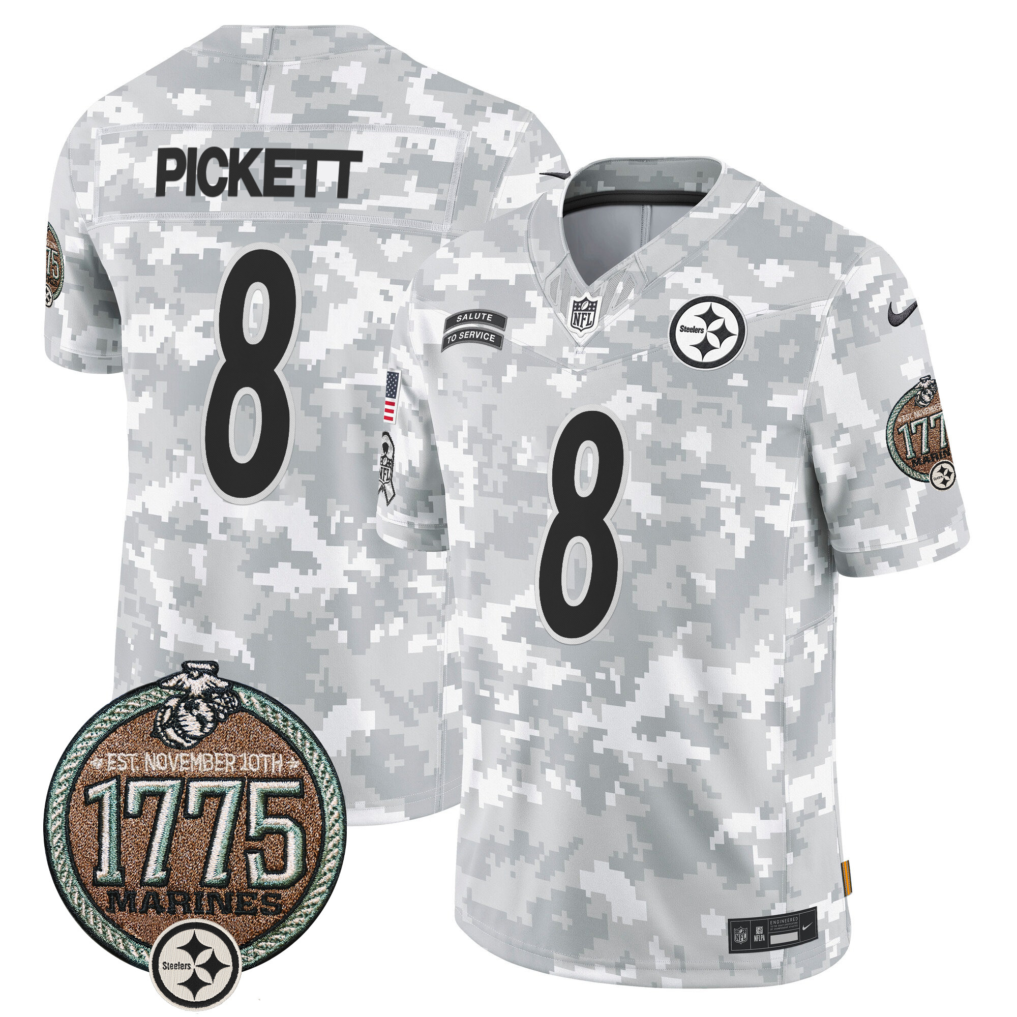 Men's Kenny Pickett Pittsburgh Steelers 2024 Salute to Service Establishment Year Patch Vapor Limited Marines Jersey - All Stitched
