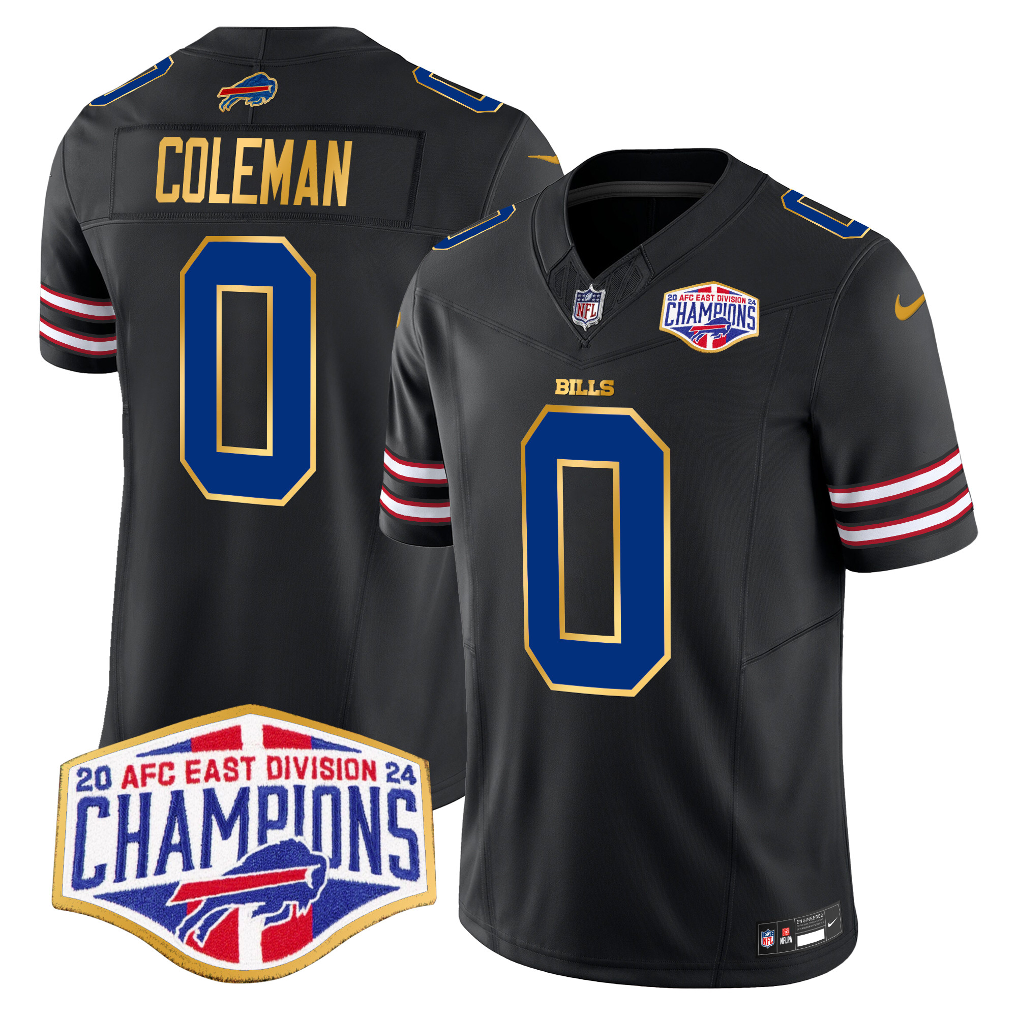 Men's Keon Coleman Buffalo Bills 2024 AFC East Division Champions Gold Trim Vapor Limited Black Jersey - All Stitched