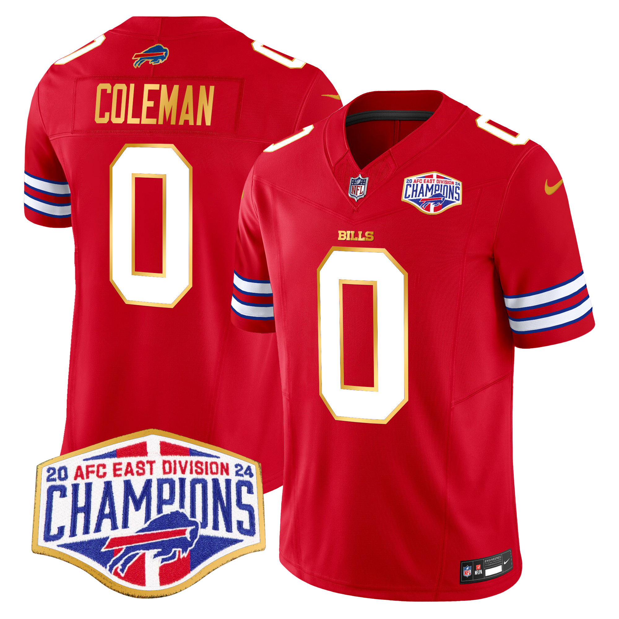 Men's Keon Coleman Buffalo Bills 2024 AFC East Division Champions Gold Trim Vapor Limited Red Jersey - All Stitched