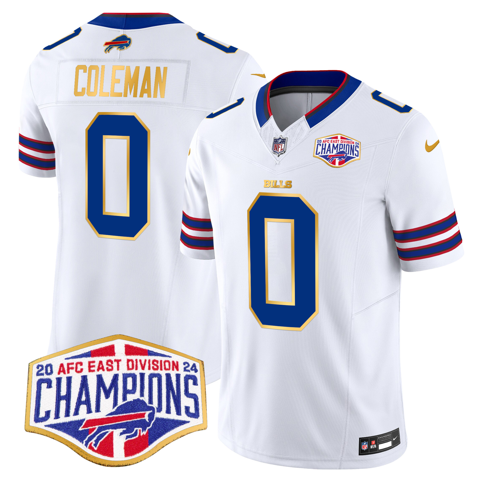 Men's Keon Coleman Buffalo Bills 2024 AFC East Division Champions Gold Trim Vapor Limited White Jersey - All Stitched