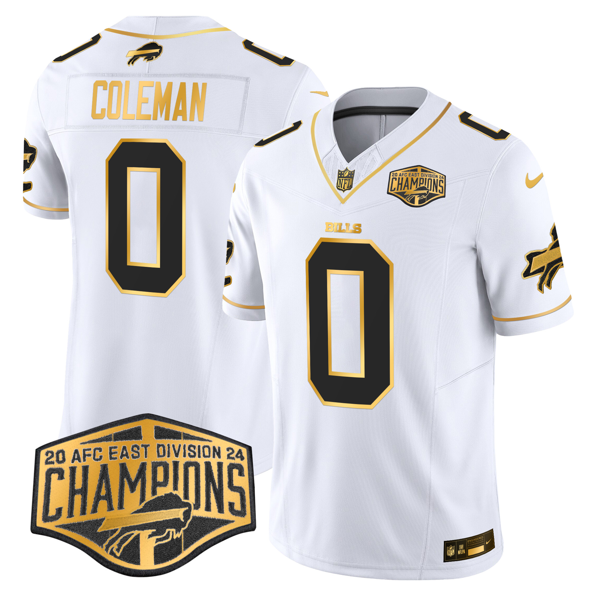 Men's Keon Coleman Buffalo Bills 2024 AFC East Division Champions Gold Vapor Limited White Gold Jersey - All Stitched